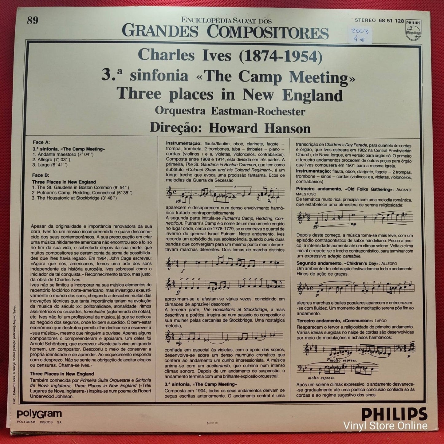 Charles Ives - Orquestra Eastman Rochester ‎– 3.ª Sinfonia «The Camp Meeting» / Three Places In New England - Vinyl Store Online