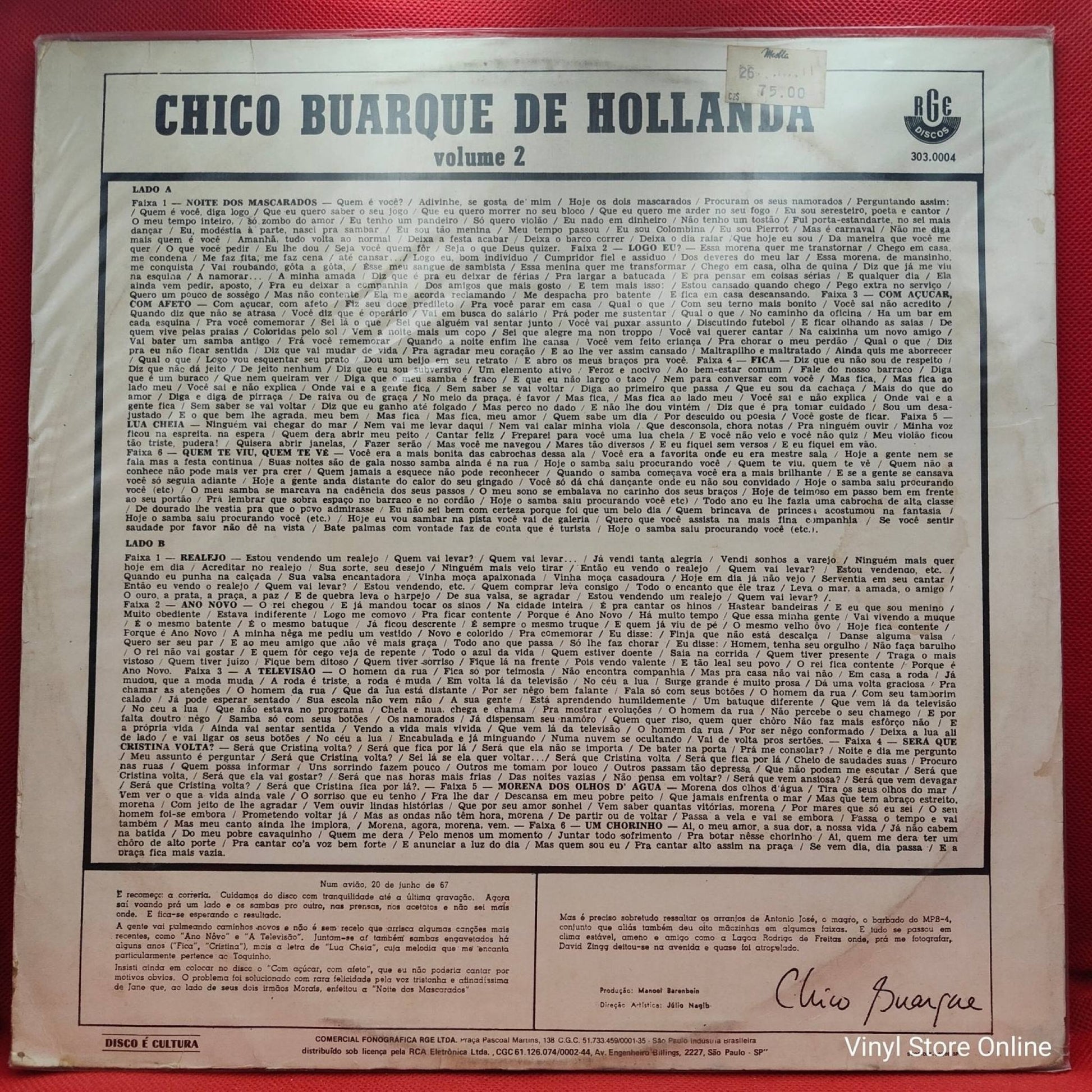 Chico Buarque De Hollanda ‎– Chico Buarque De Hollanda Volume 2 - Vinyl Store Online