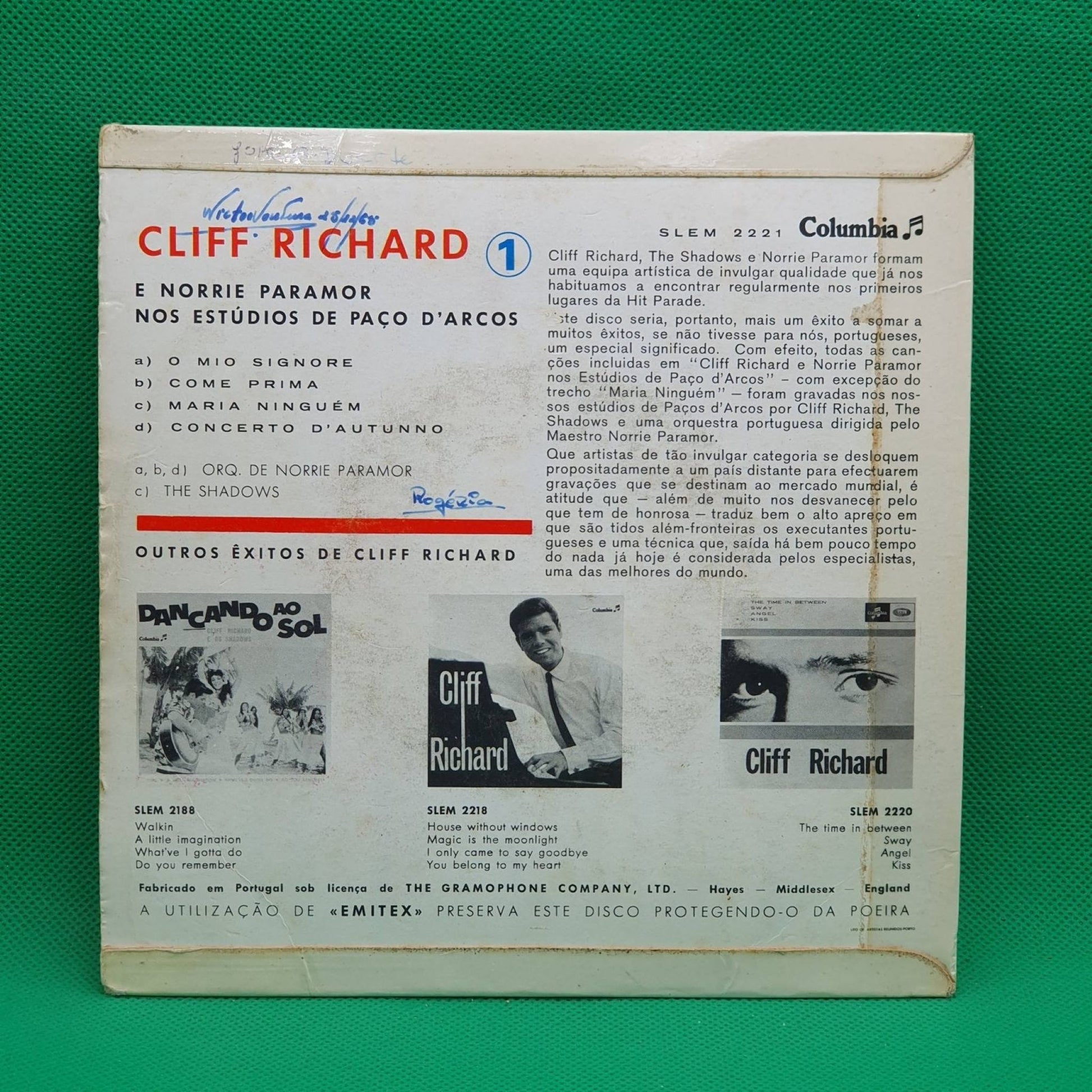 Cliff Richard E Norrie Paramor And His Orchestra ‎– Nos Estúdios De Paço D'Arcos - Vinyl Store Online