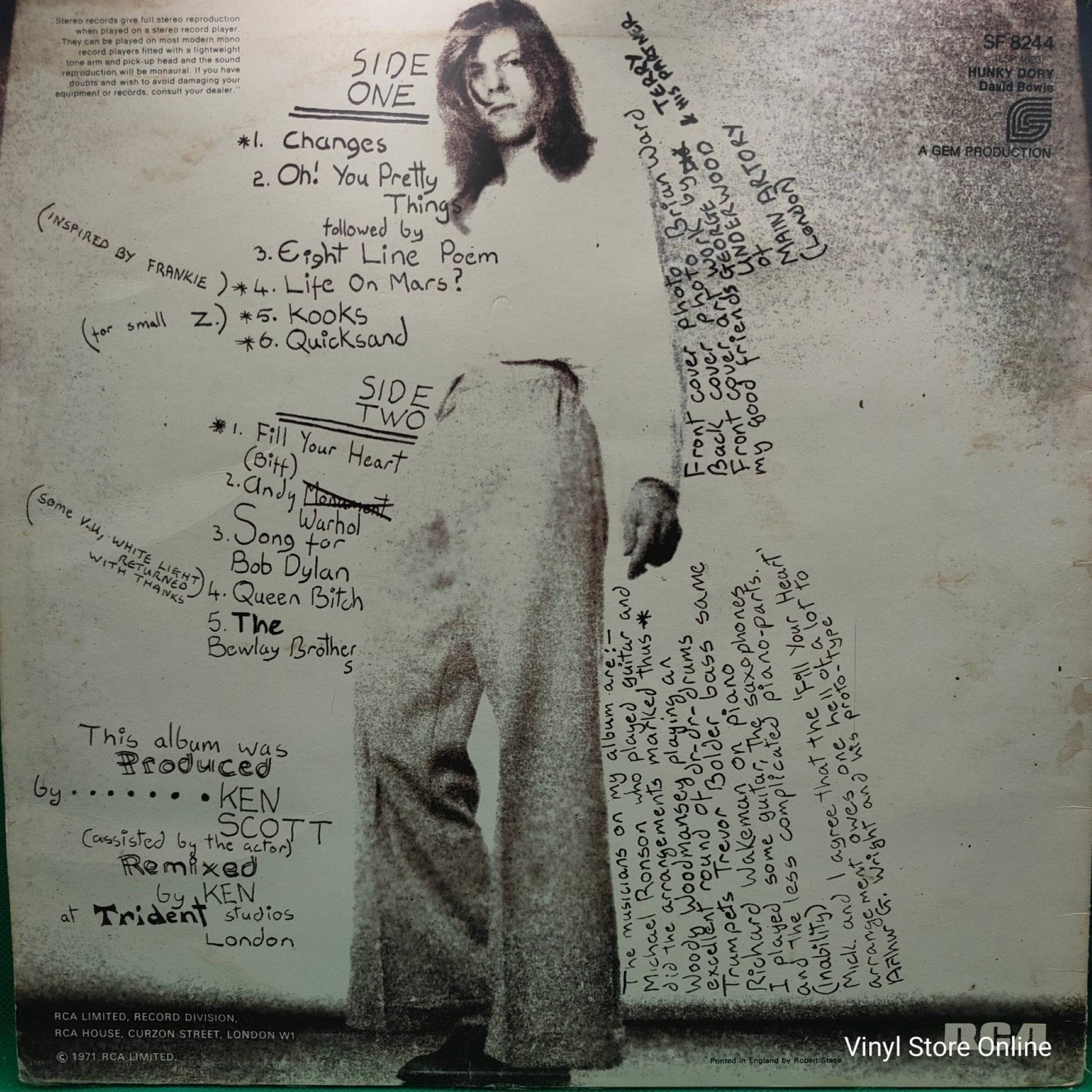 David Bowie ‎– Hunky Dory - Vinyl Store Online