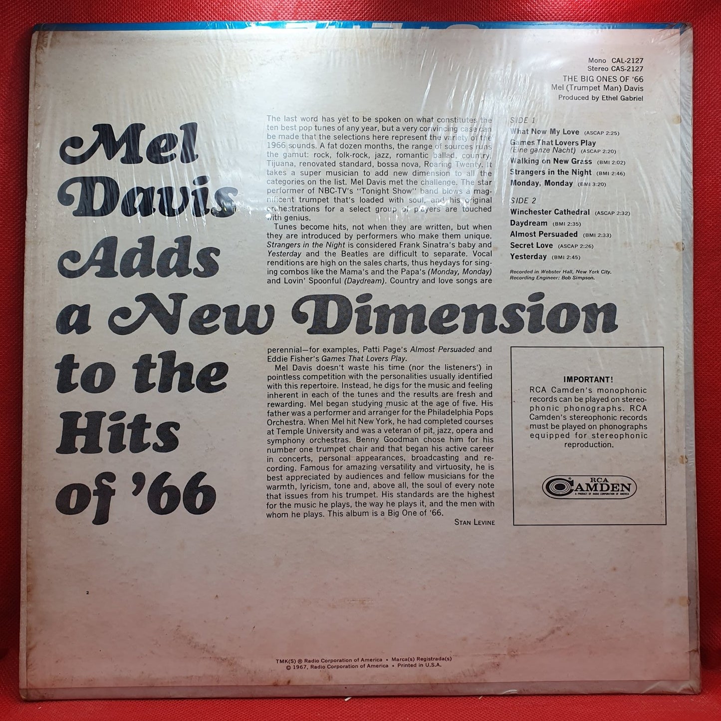 Mel (Trumpet Man) Davis - The Big Ones Of '66, As Featured On The Tonight Show (LP) · fotografia 2