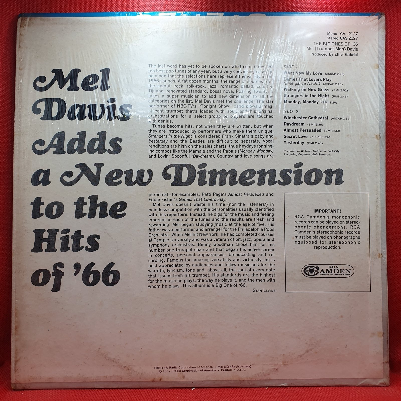 Mel (Trumpet Man) Davis - The Big Ones Of '66, As Featured On The Tonight Show (LP) · fotografia 2