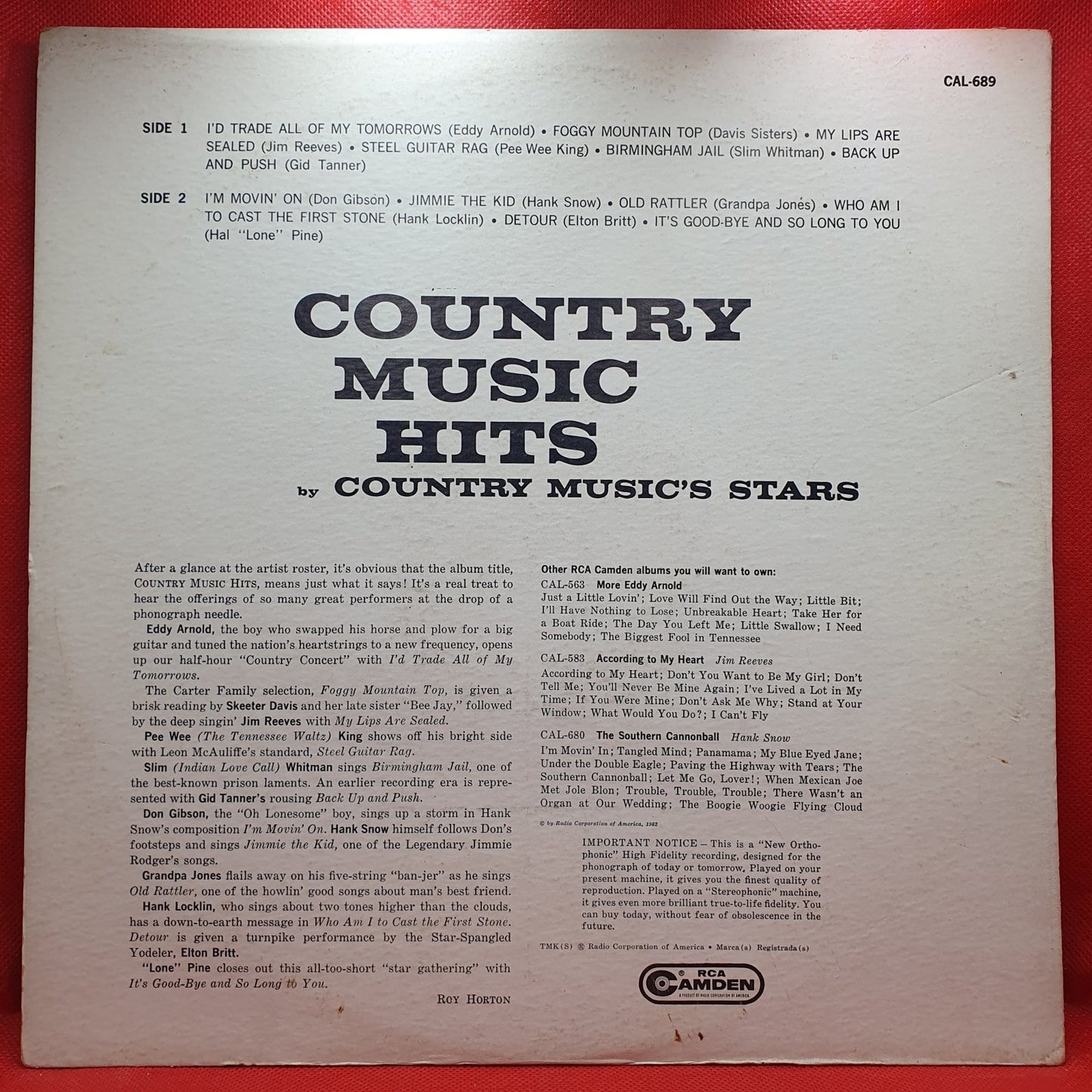Various - Country Music Hits By Country Music's Stars (LP) · fotografia 2