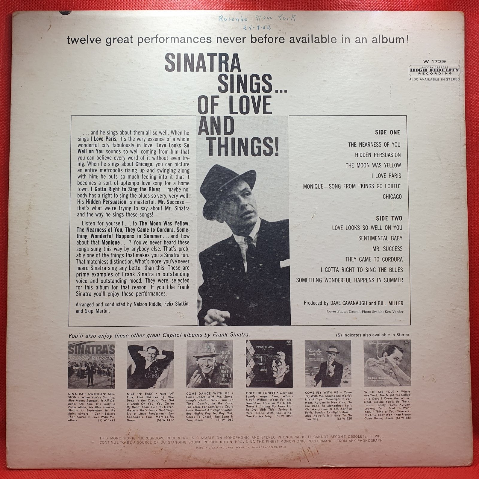 Frank Sinatra - Sinatra Sings...Of Love And Things (LP) · fotografia 2