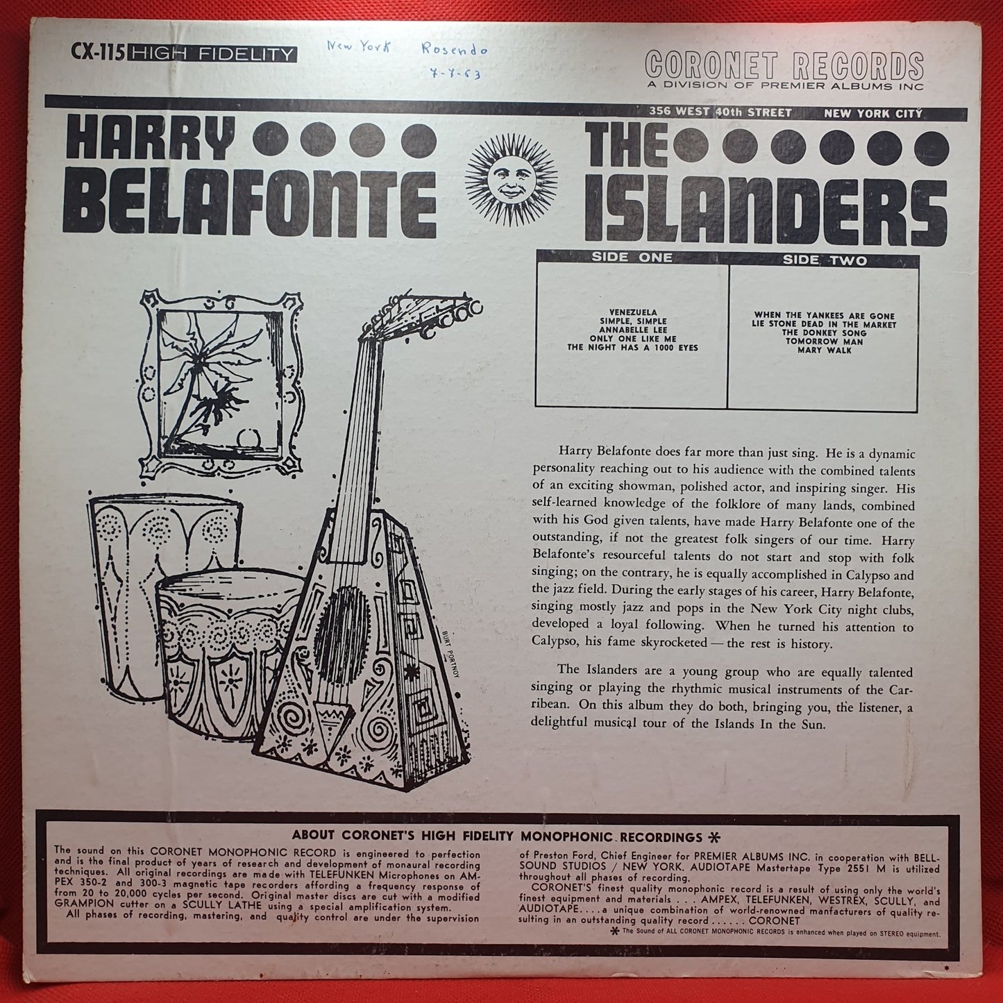 Harry Belafonte / The Islanders - Harry Belafonte Sings Five Early Songs / Calypso In The Sun (LP) · fotografia 2