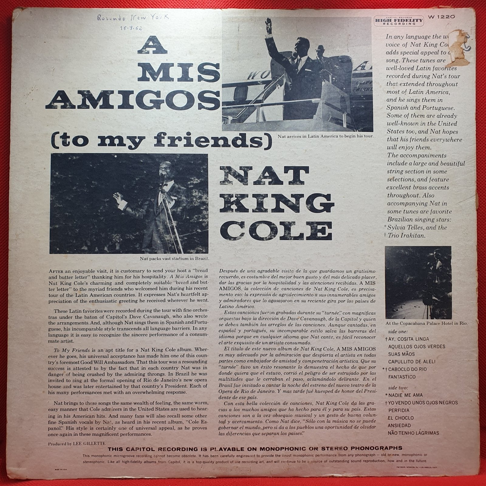 Nat King Cole - A Mis Amigos (LP) · fotografia 2