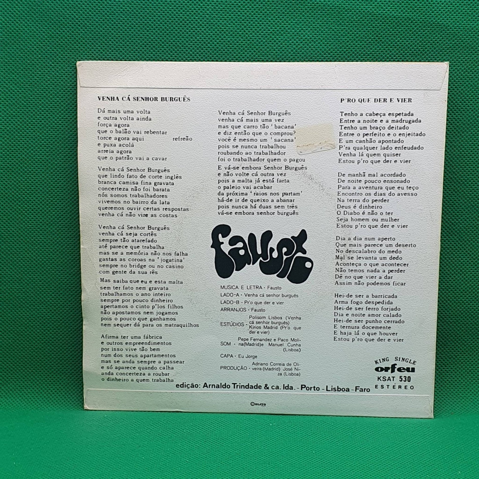 Fausto ‎– Venha Cá Sr. Burguês - Vinyl Store Online