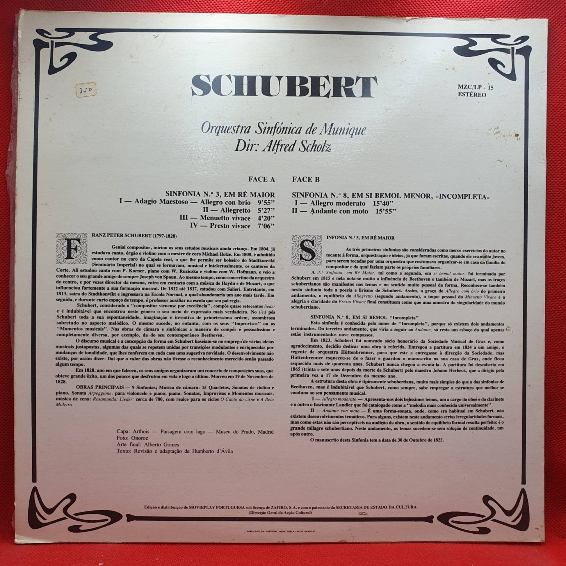 Franz Schubert / Dir. Alfred Scholz – Sinfonia Nº3 En Re Mayor / Sinfonia Nº8 En Si Bemol Mayor “Incompleta” - Vinyl Store Online