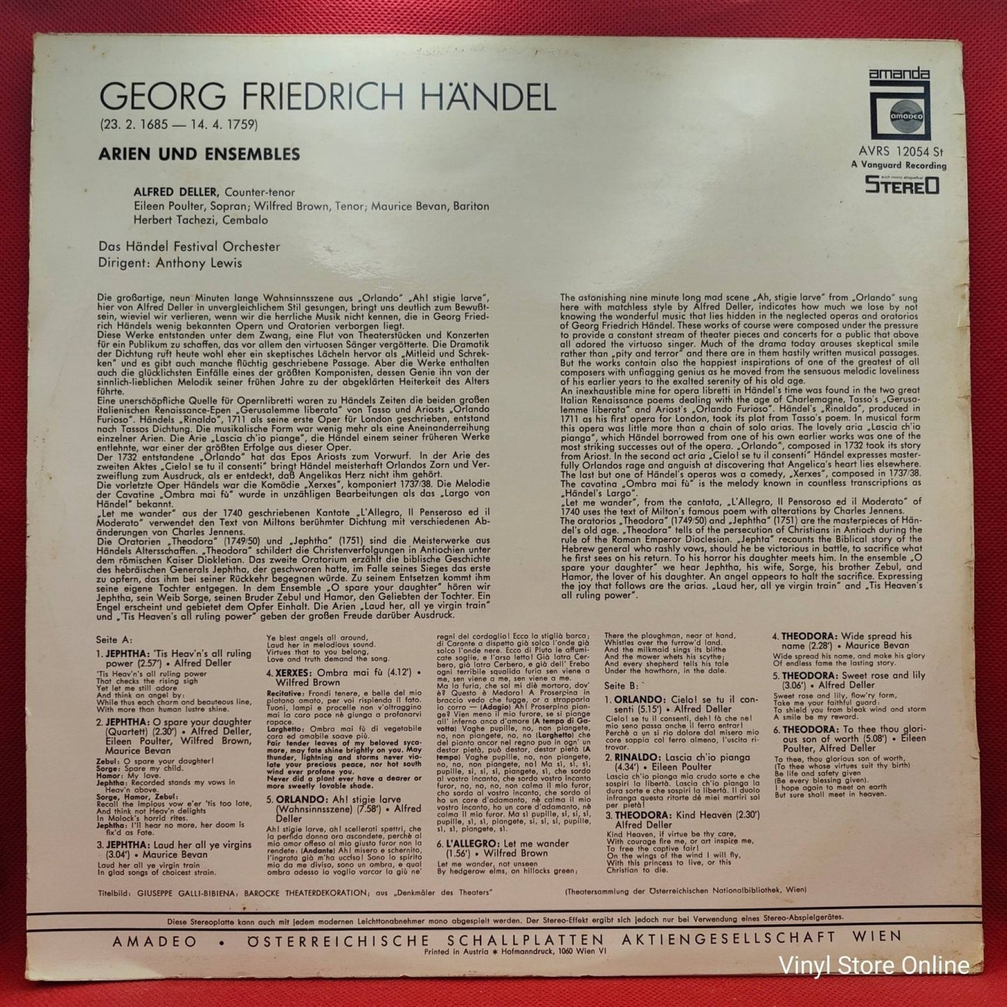 Händel, Alfred Deller ‎– Arien Und Ensembles - Vinyl Store Online