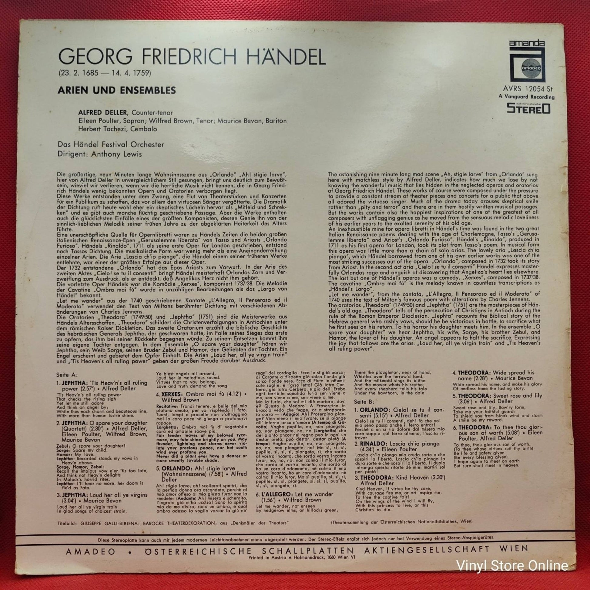 Händel, Alfred Deller ‎– Arien Und Ensembles - Vinyl Store Online