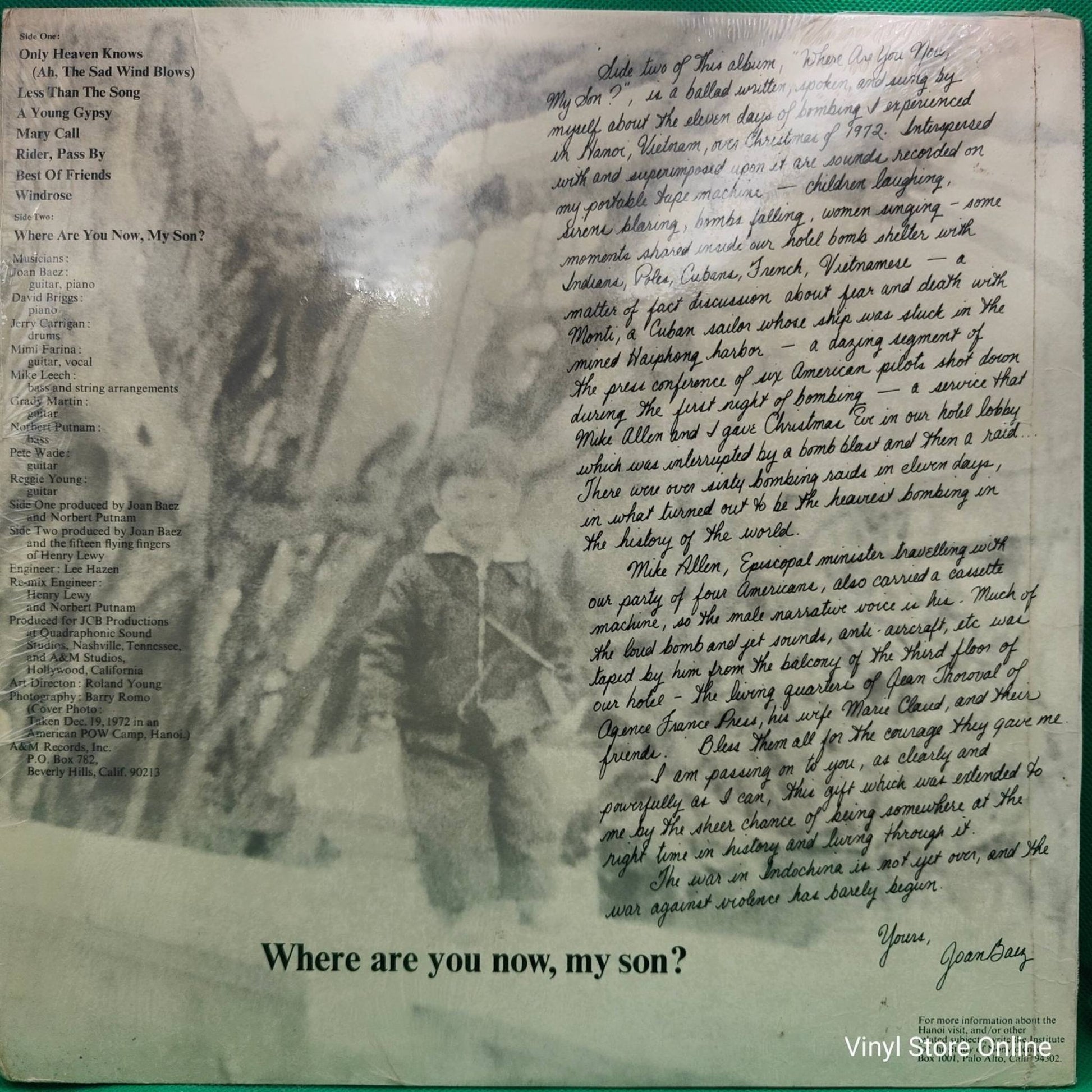 Joan Baez ‎– Where Are You Now, My Son? - Vinyl Store Online