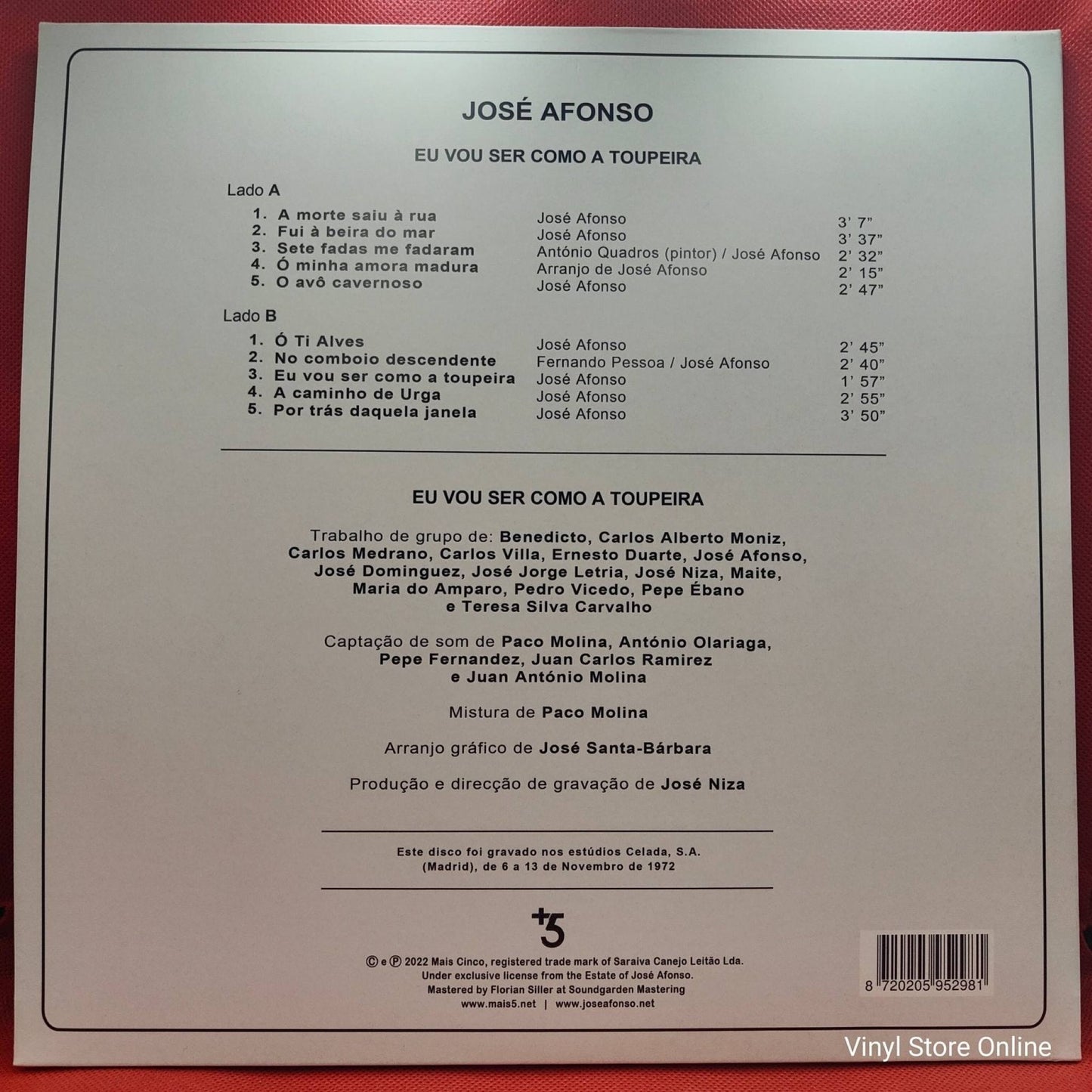 José Afonso ‎– Eu Vou Ser Como a Toupeira - Vinyl Store Online