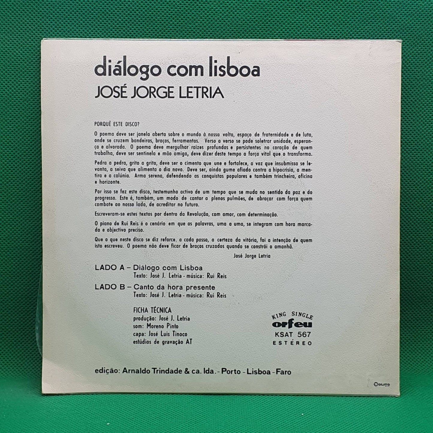 José Jorge Letria ‎– Diálogo Com Lisboa - Vinyl Store Online