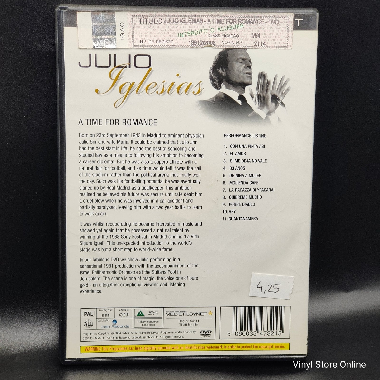 Julio Iglesias A TIME FOR ROMANCE - Vinyl Store Online