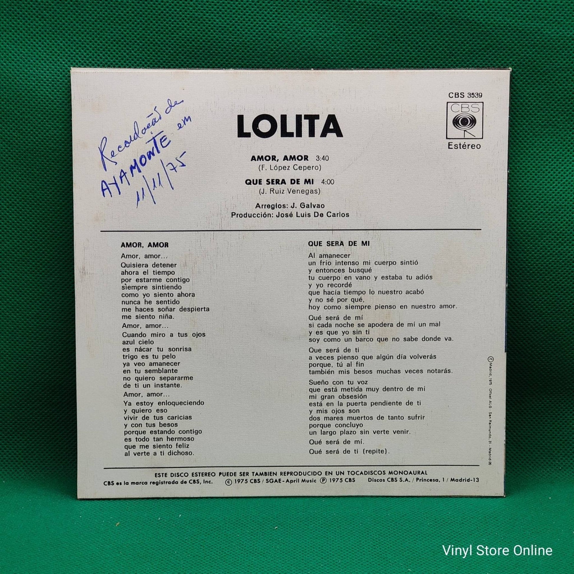 Lolita ‎– Amor, Amor - Vinyl Store Online