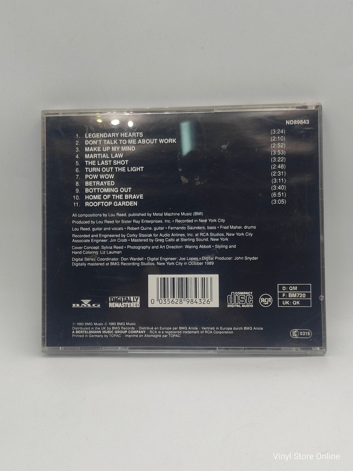 Lou Reed ‎– Legendary Hearts - Vinyl Store Online