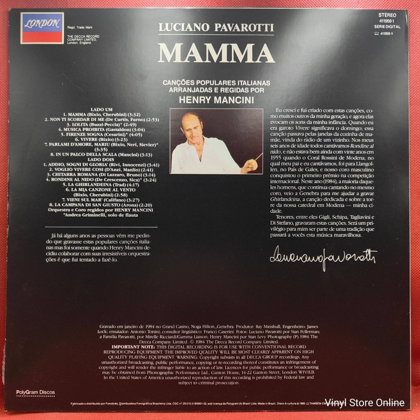 Luciano Pavarotti / Henry Mancini ‎– Mamma - Vinyl Store Online