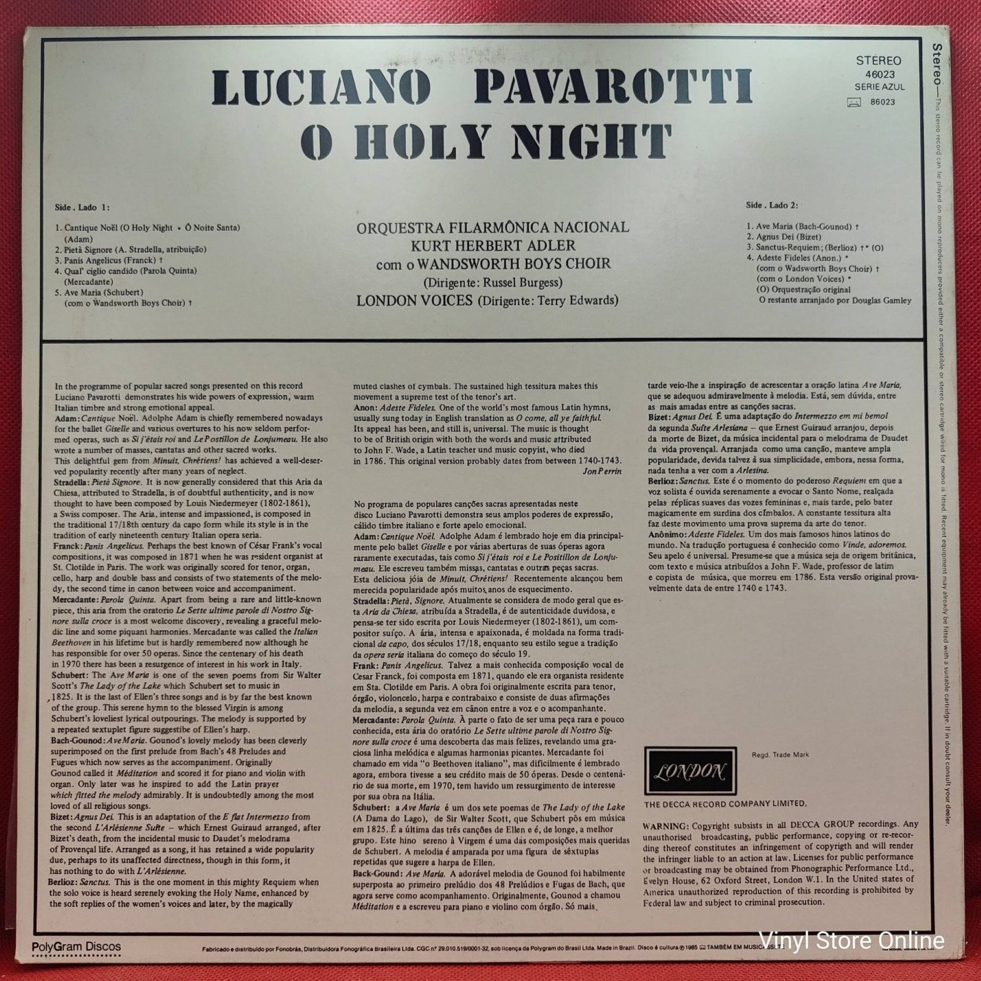 Luciano Pavarotti - O Holy Night - Vinyl Store Online