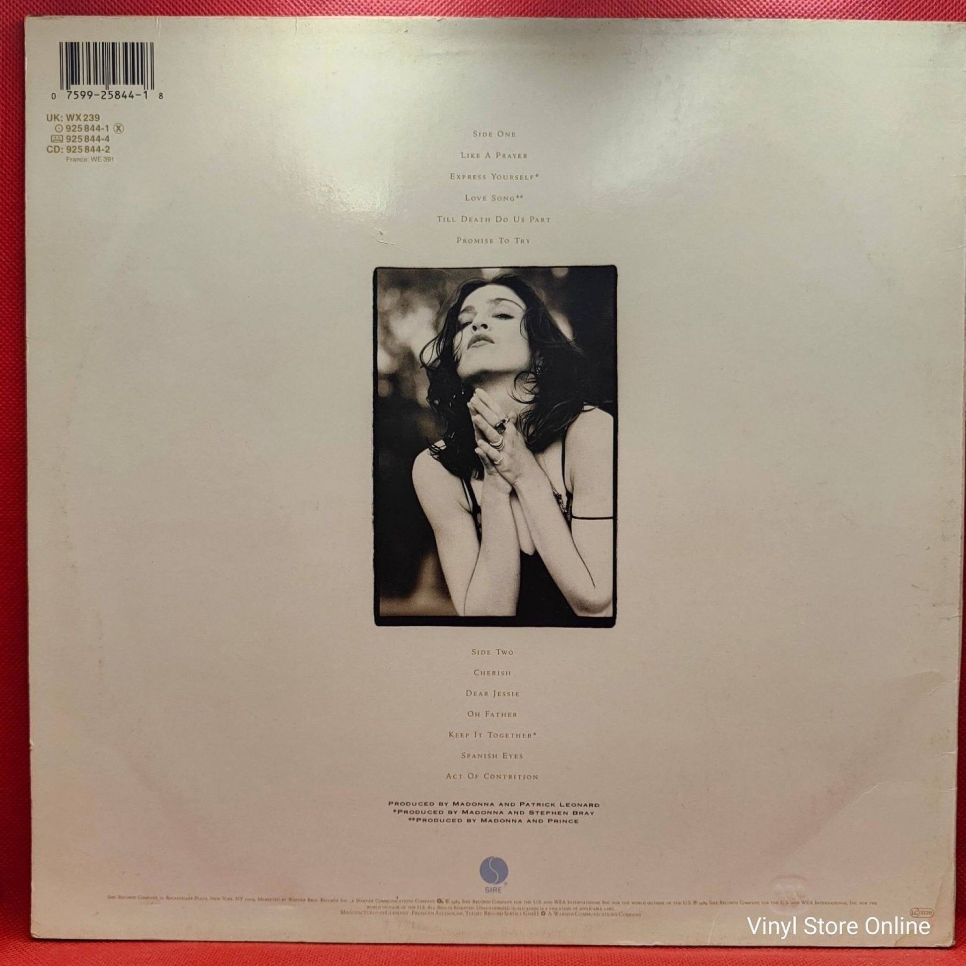 Madonna ‎– Like A Prayer - Vinyl Store Online