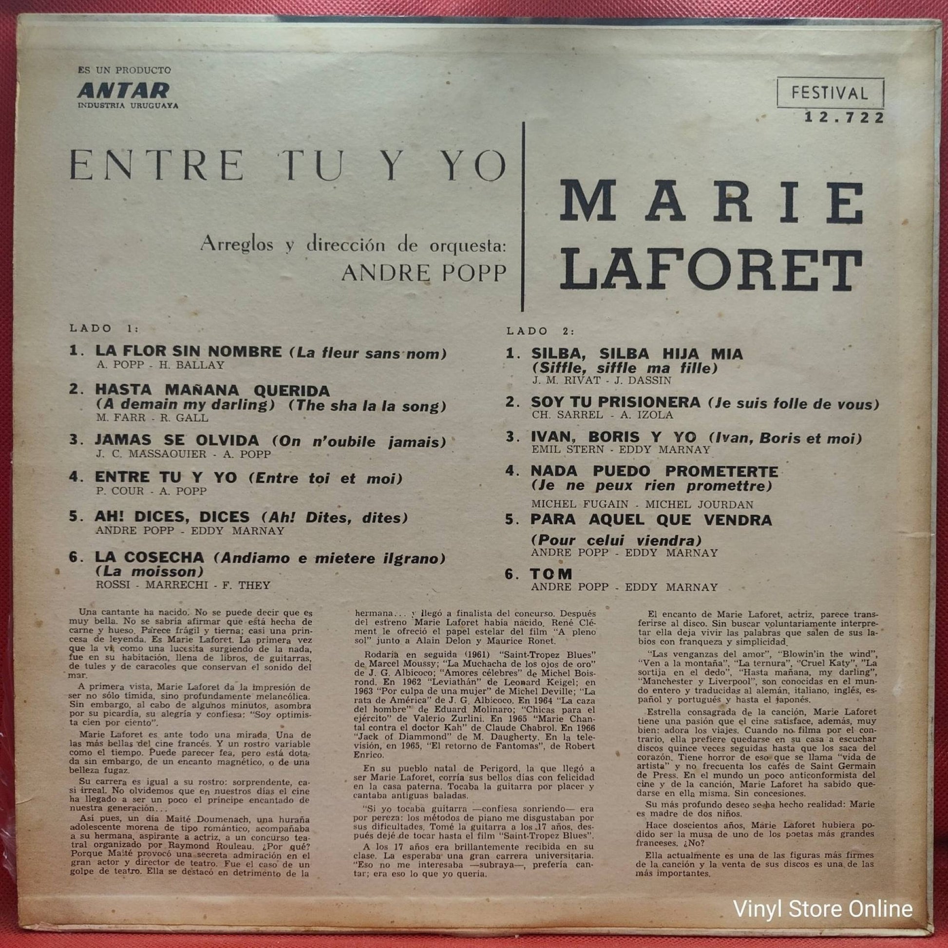 Marie Laforêt ‎– Entre Tu Y Yo - Vinyl Store Online