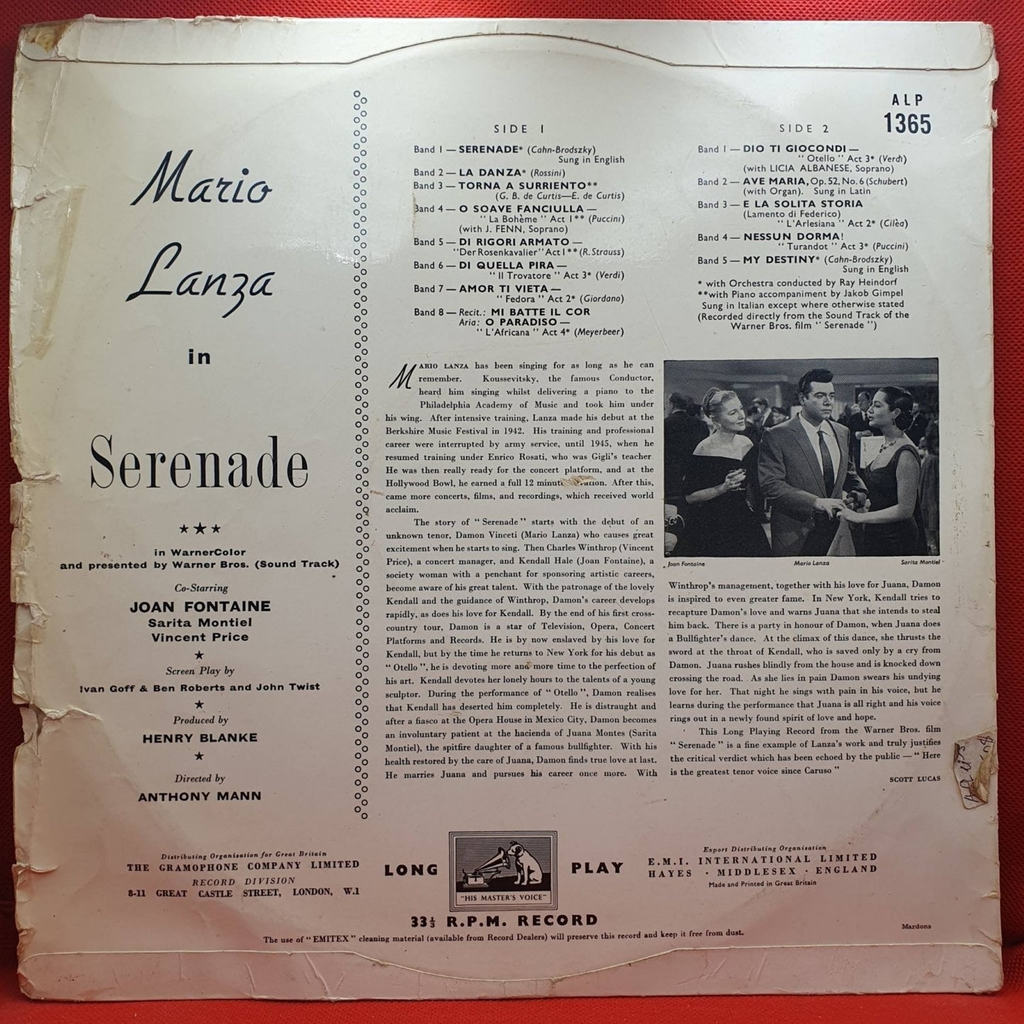 Mario Lanza ‎– Mario Lanza In Serenade - Vinyl Store Online