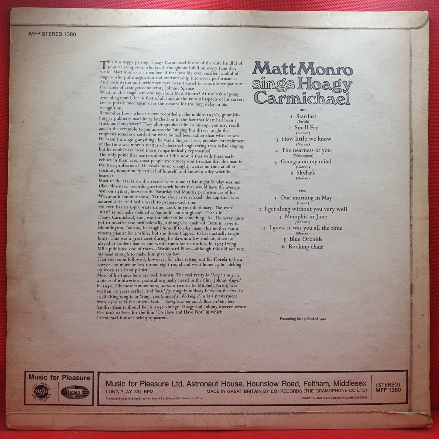 Matt Monro ‎– Matt Monro Sings Hoagy Carmichael - Vinyl Store Online