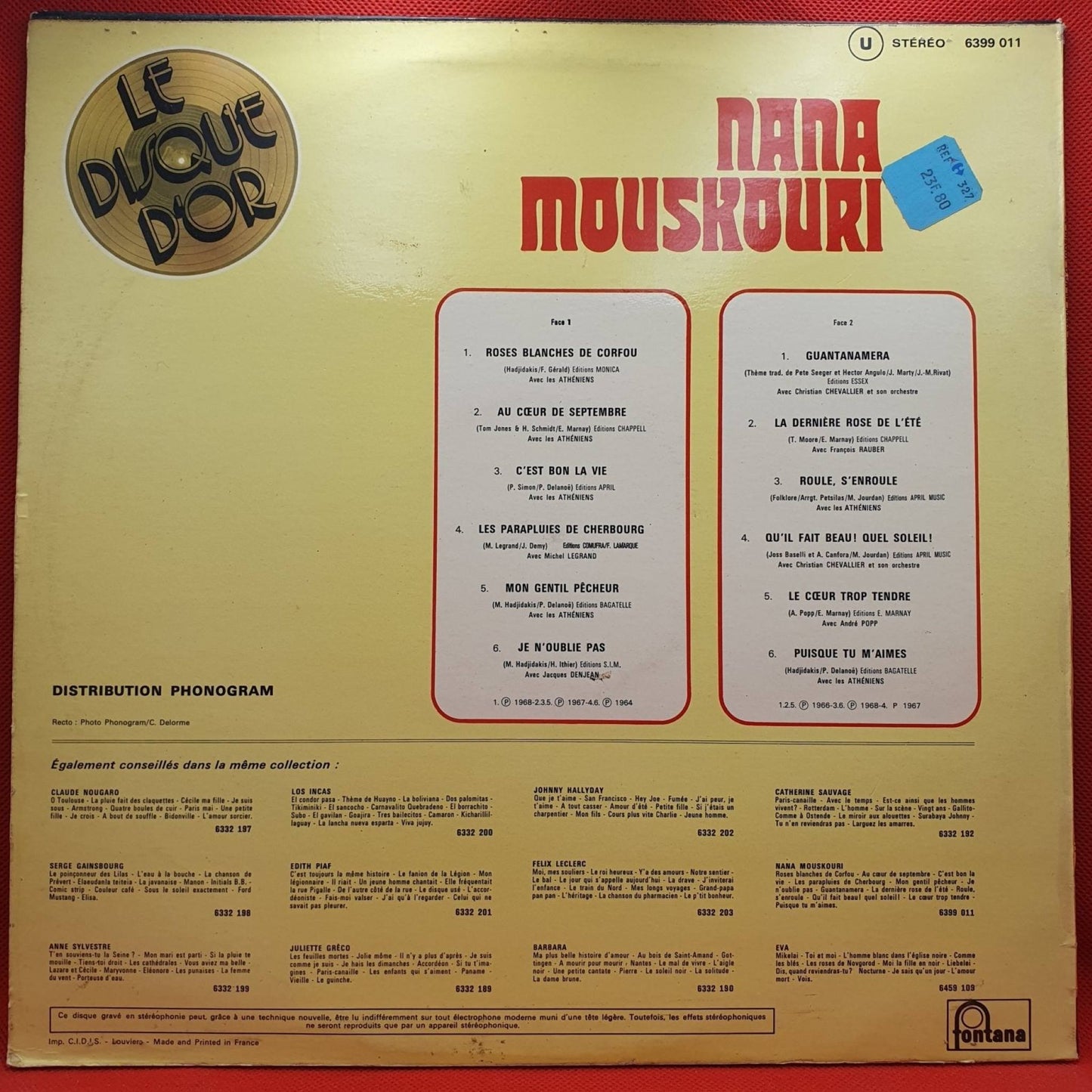 Nana Mouskouri ‎– Le Disque D'or De Nana Mouskouri - Vinyl Store Online