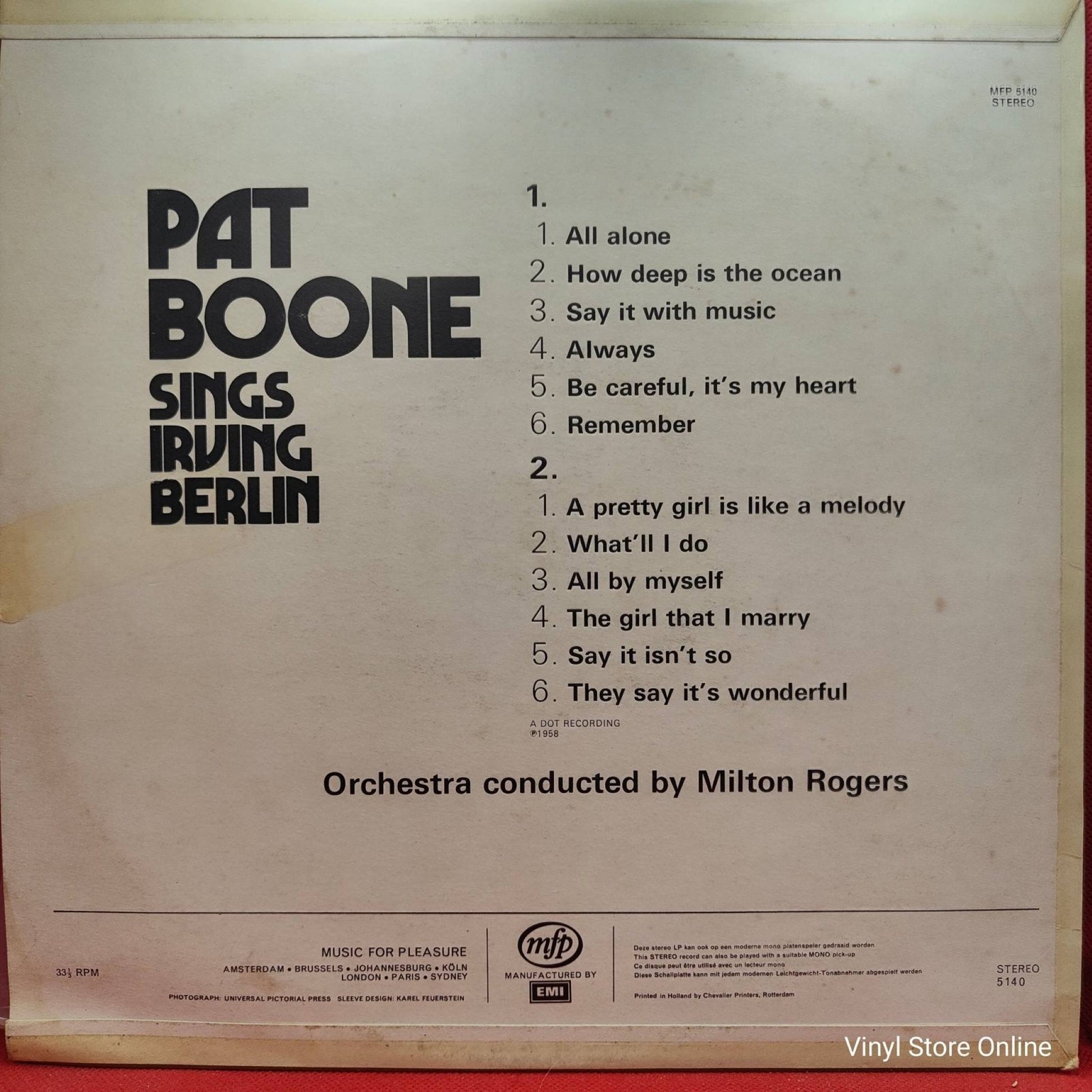 Pat Boone ‎– Pat Boone Sings Irving Berlin - Vinyl Store Online