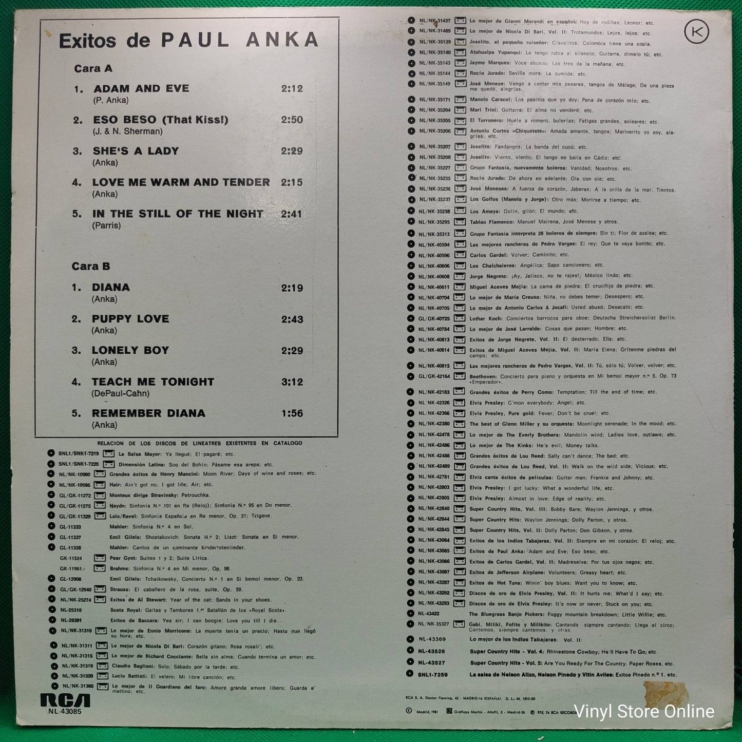 Paul Anka ‎– Exitos De Paul Anka - Vinyl Store Online