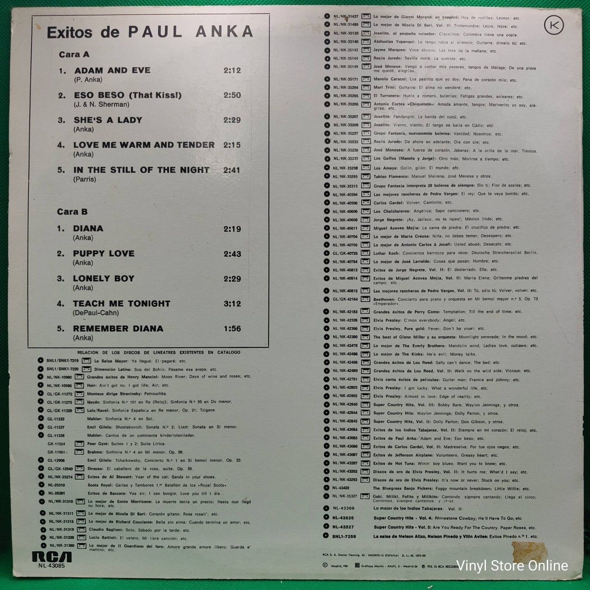 Paul Anka ‎– Exitos De Paul Anka - Vinyl Store Online