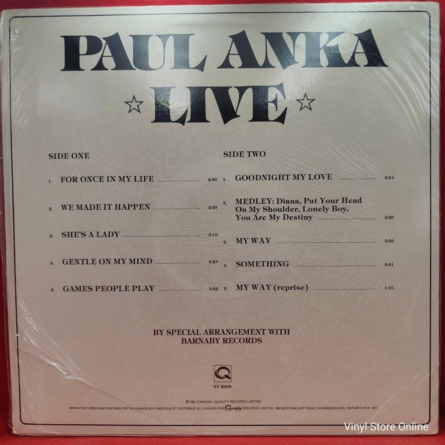 Paul Anka ‎– Live - Vinyl Store Online