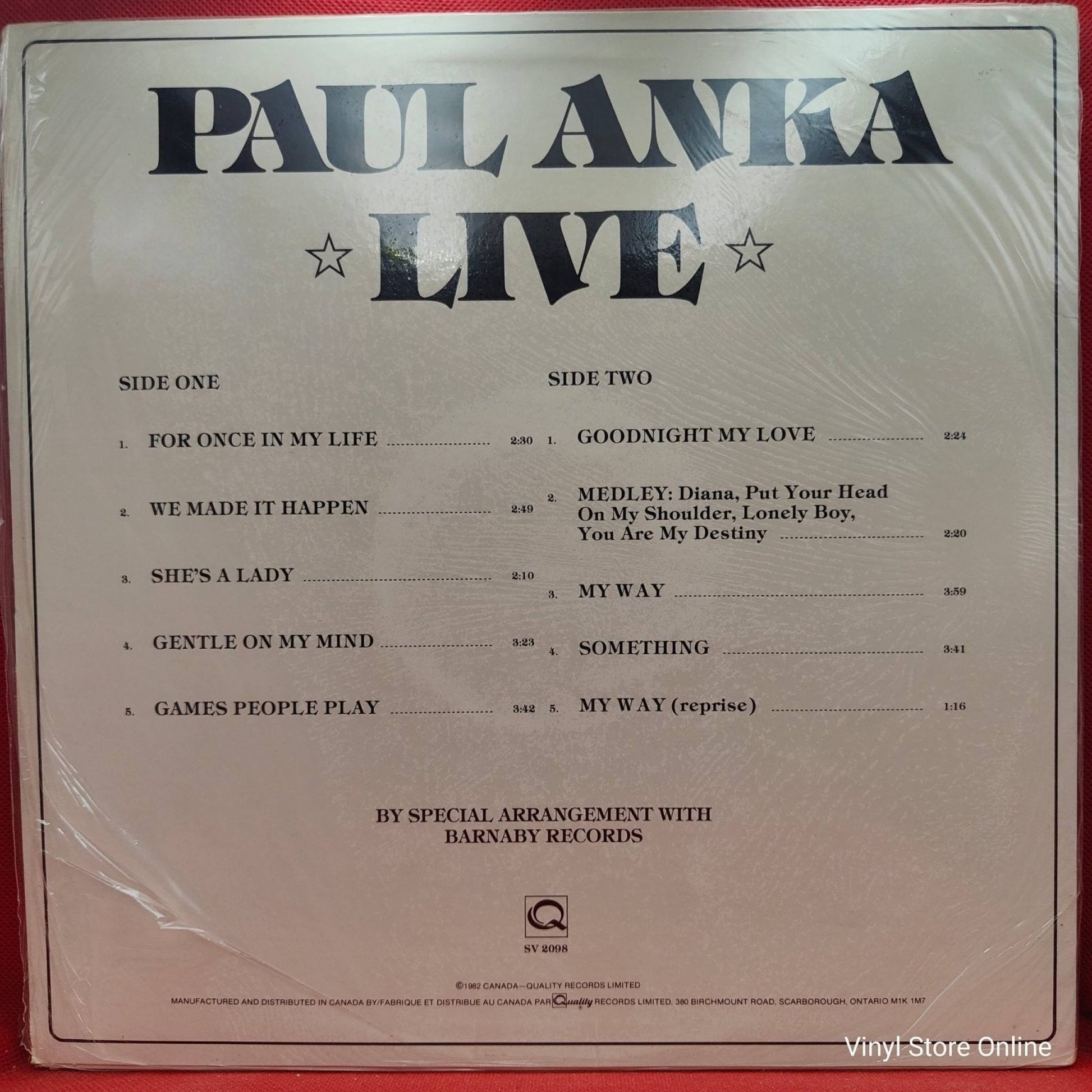 Paul Anka ‎– Live - Vinyl Store Online