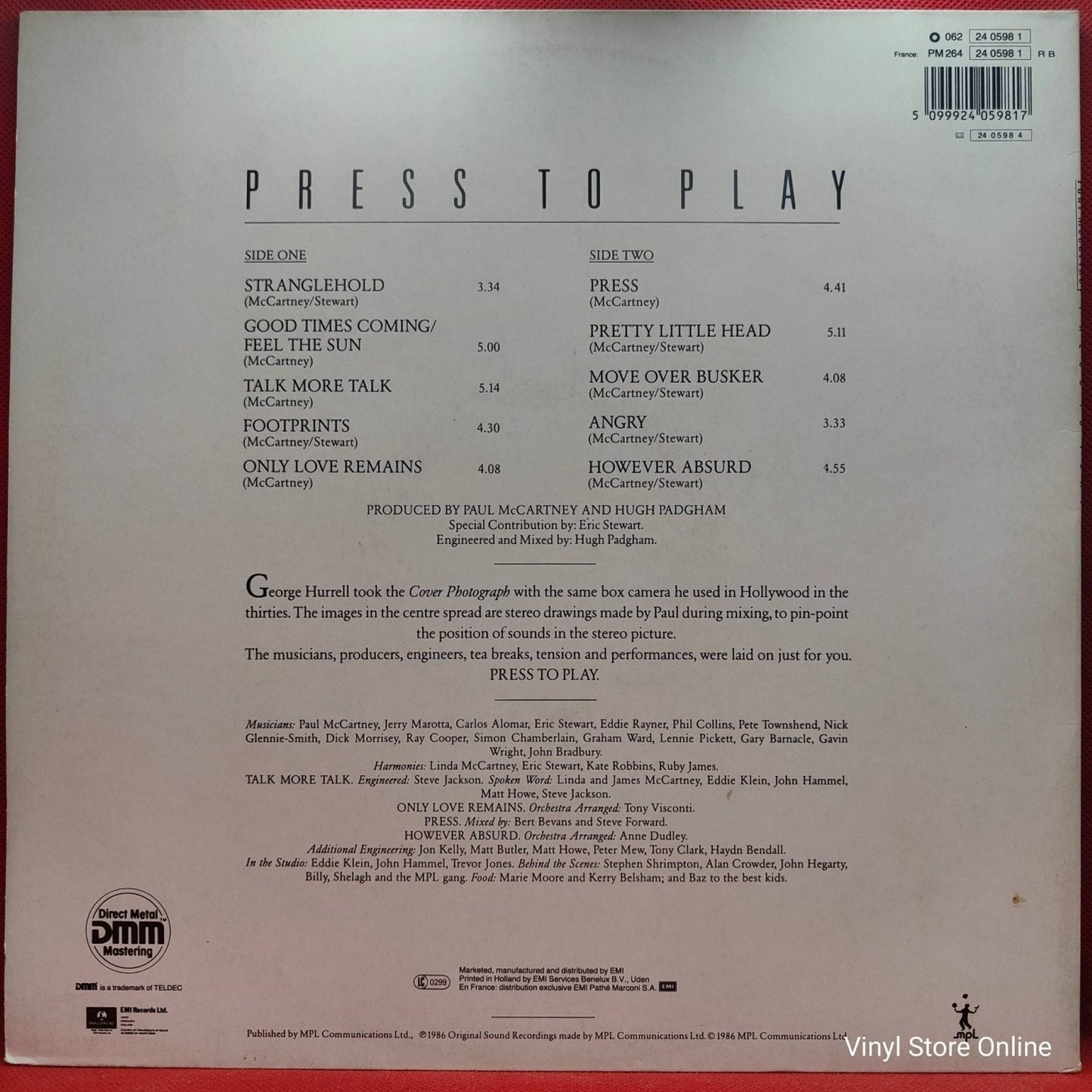 Paul McCartney ‎– Press To Play - Vinyl Store Online