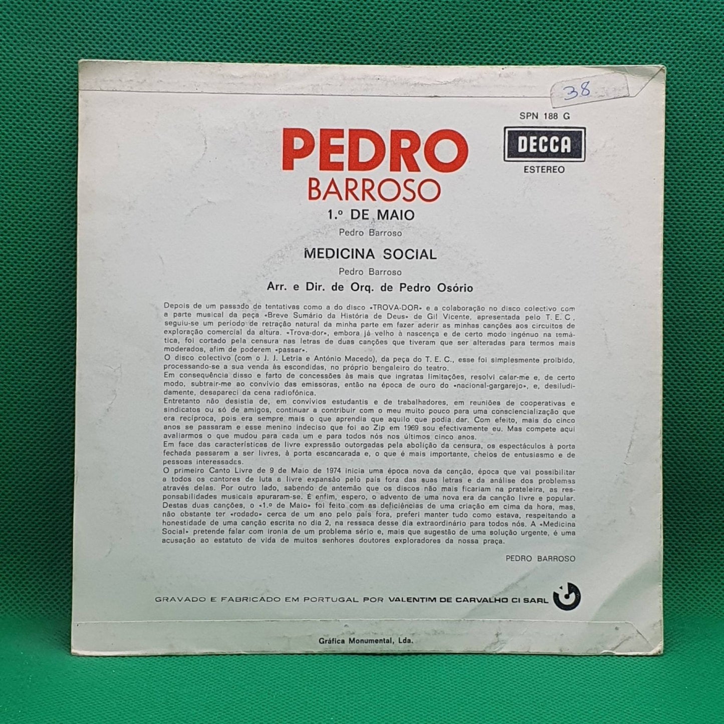 Pedro Barroso ‎– 1º de Maio / Medicina Social - Vinyl Store Online