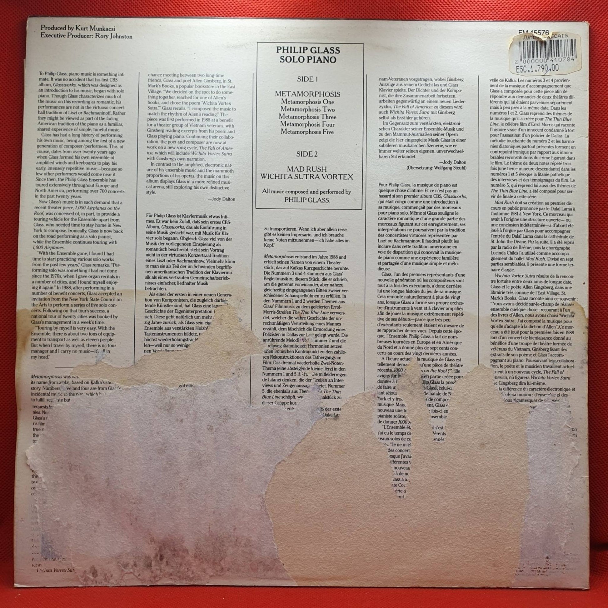 Philip Glass ‎– Solo Piano - Vinyl Store Online