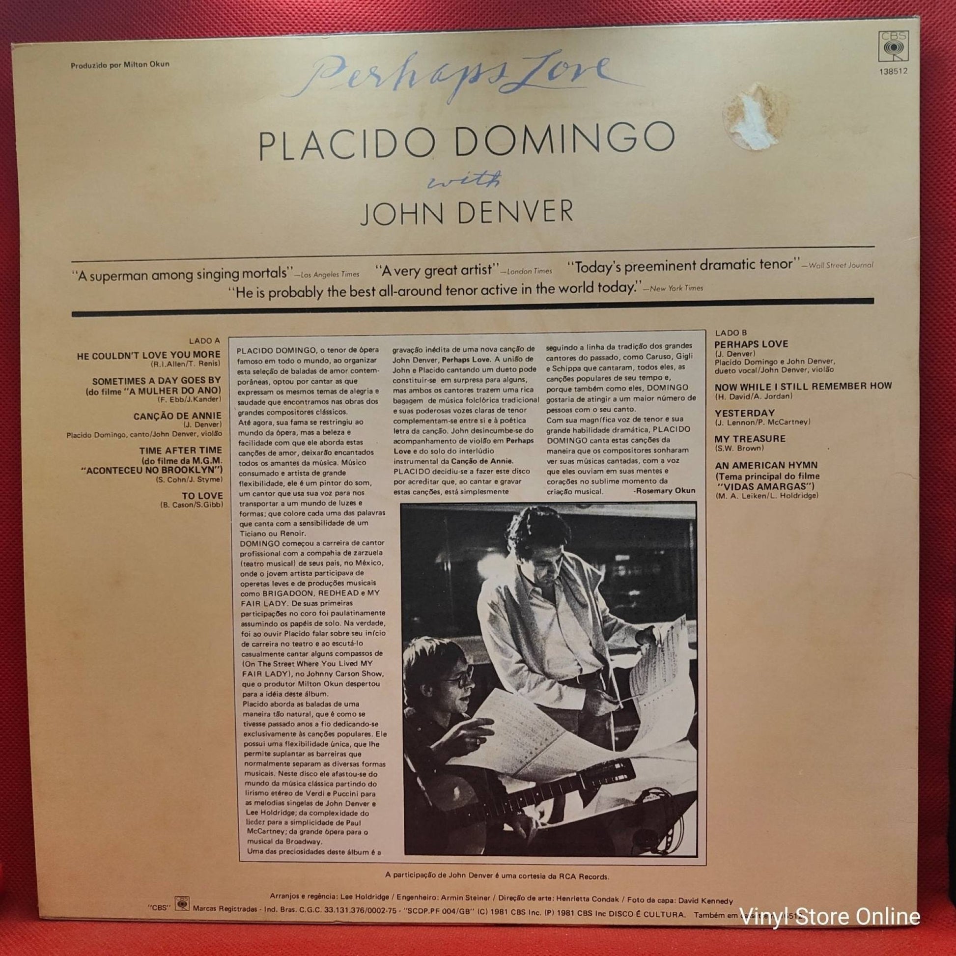 Placido Domingo With John Denver ‎– Perhaps Love - Vinyl Store Online