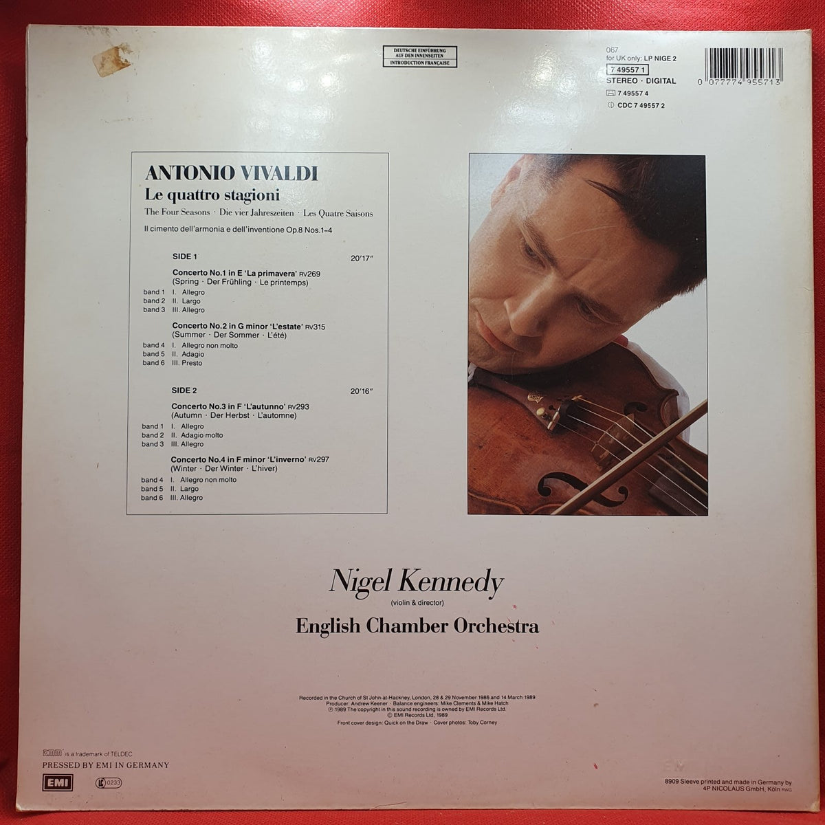 Vivaldi*, Nigel Kennedy, English Chamber Orchestra - The Four Seasons = Le Quattro Stagioni = Die Vier Jahreszeiten = Les Quatre Saisons (LP) · fotografia 2 · VSO#1109-2763