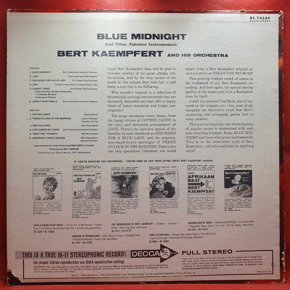 Bert Kaempfert And His Orchestra - Blue Midnight (And Other Fabulous Instrumentals) (LP) · fotografia 2 · VSO#1524-3830