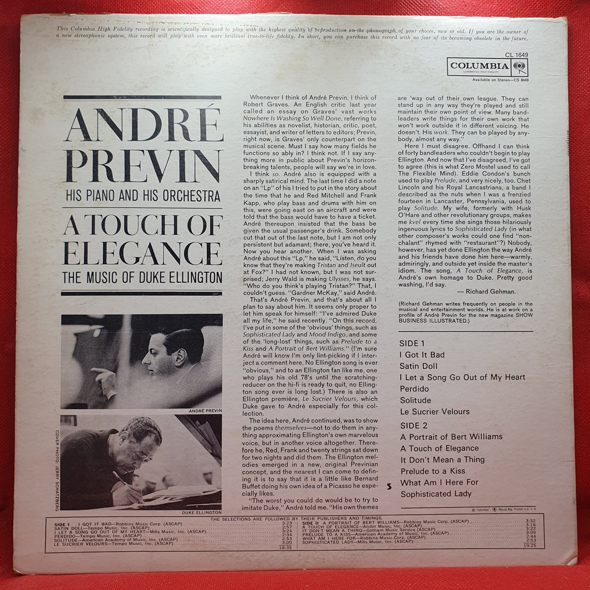 André Previn - A Touch Of Elegance: The Music Of Duke Ellington (LP) · fotografia 2 · VSO#1632-3942