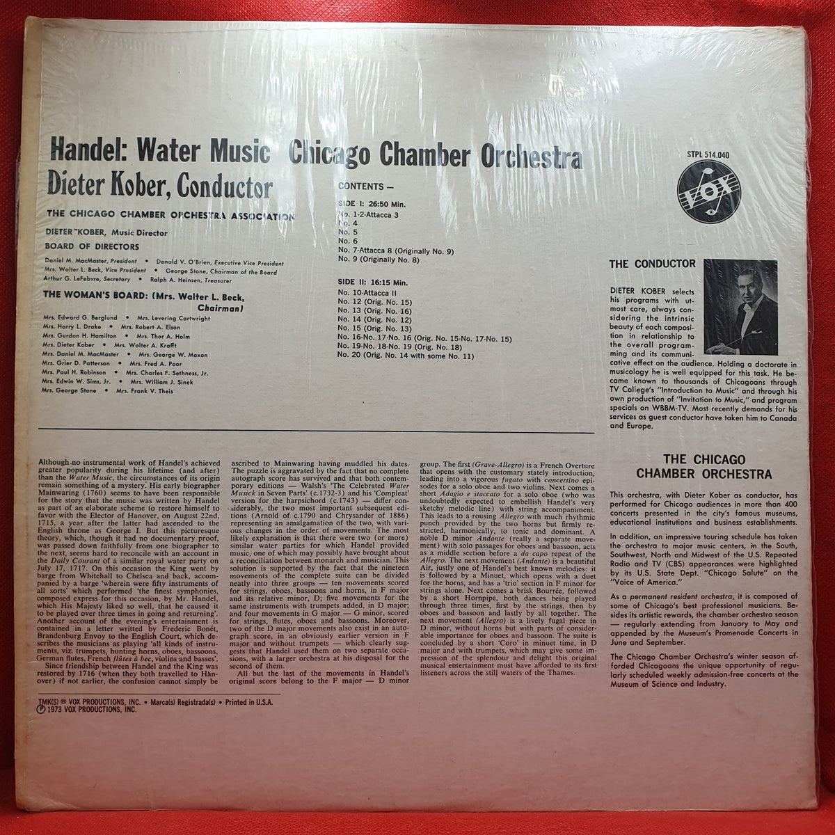 Chicago Chamber Orchestra, Dieter Kober, Georg Friedrich Händel - Water Music (LP) · fotografia 2 · VSO#1807-4484