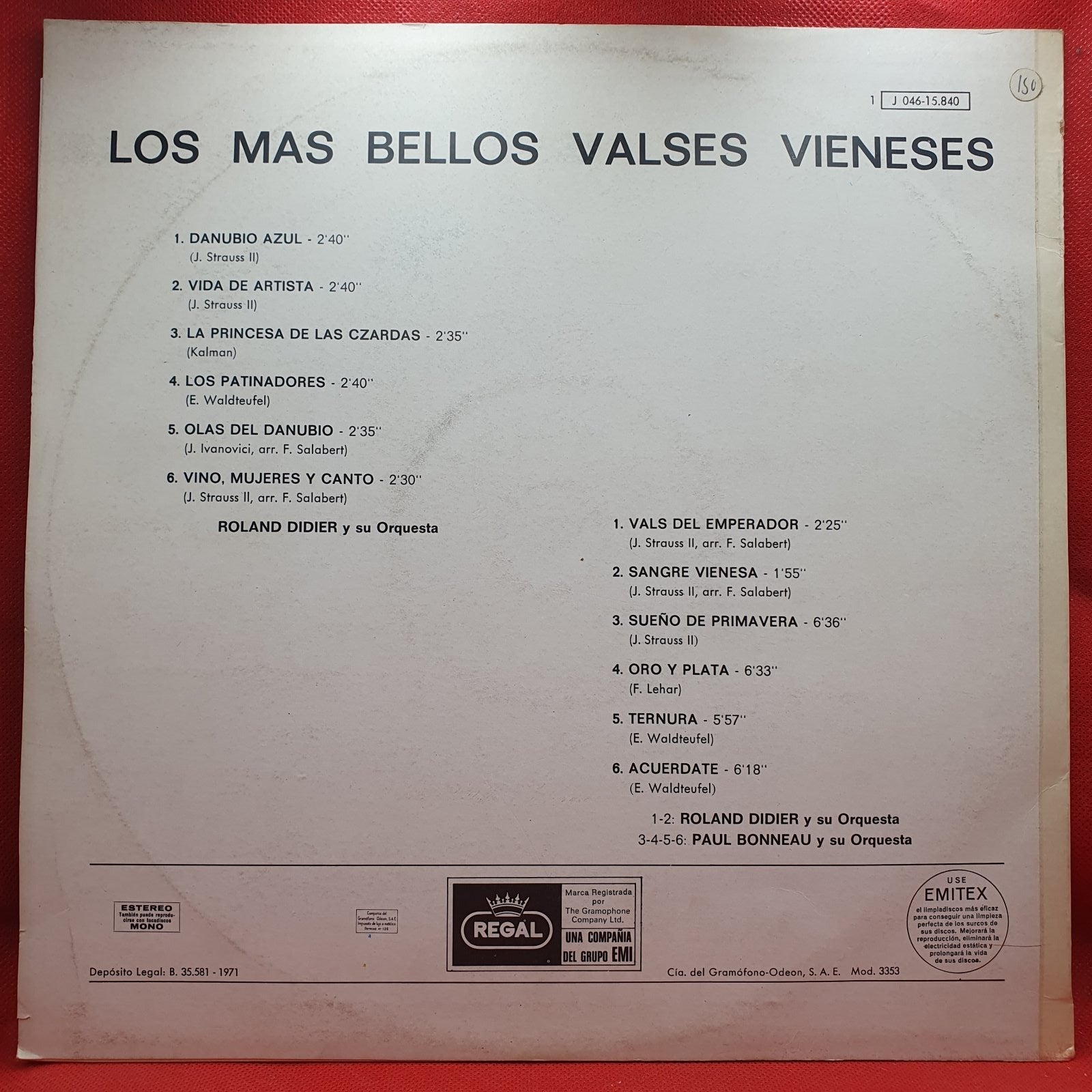 Didier Roland, Paul Bonneau - Los Más Bellos Valses Vieneses (LP) · fotografia 2 · VSO#574-1584