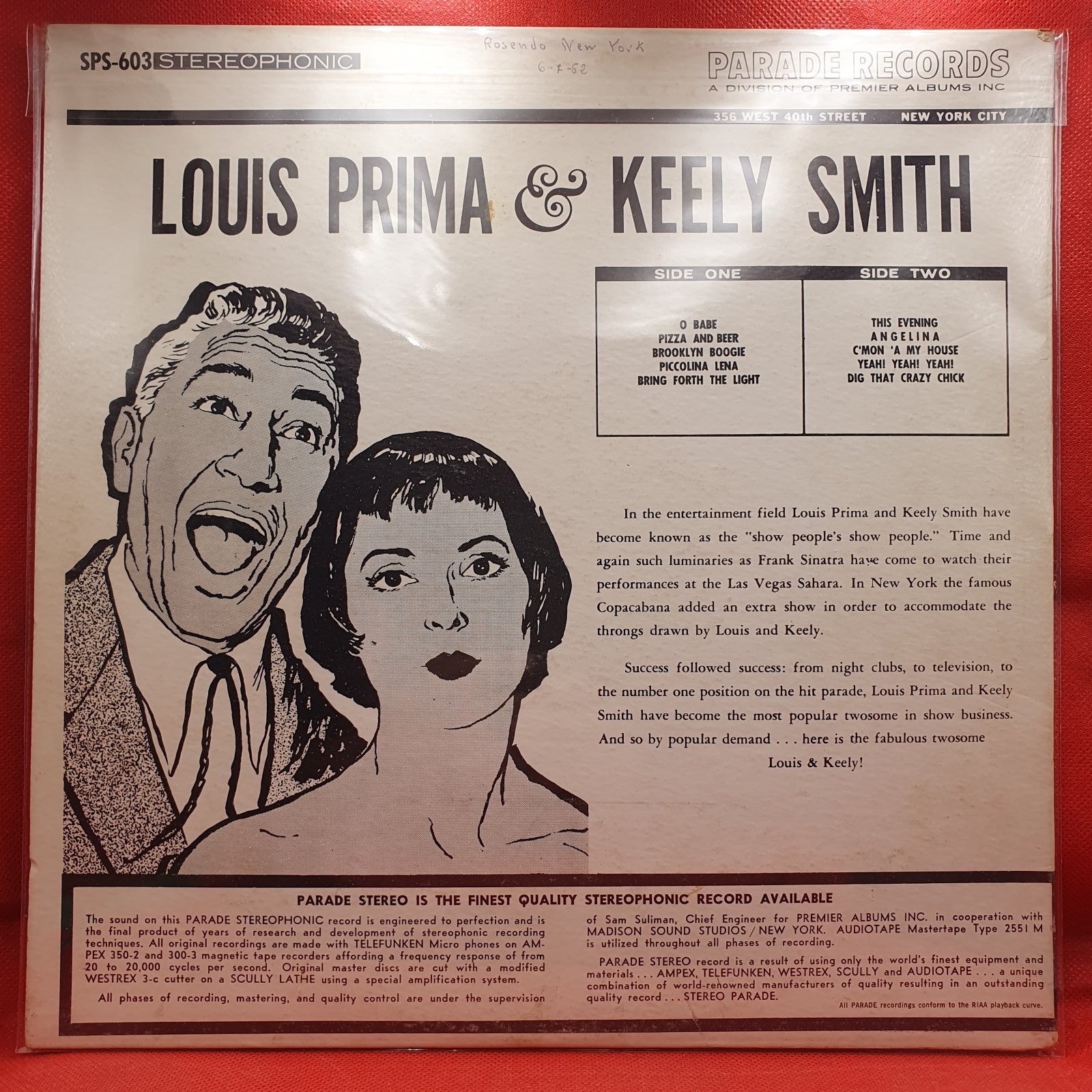 Louis Prima & Keely Smith - Louis Prima & Keely Smith On Broadway (LP) · fotografia 2 · VSO#585-1562