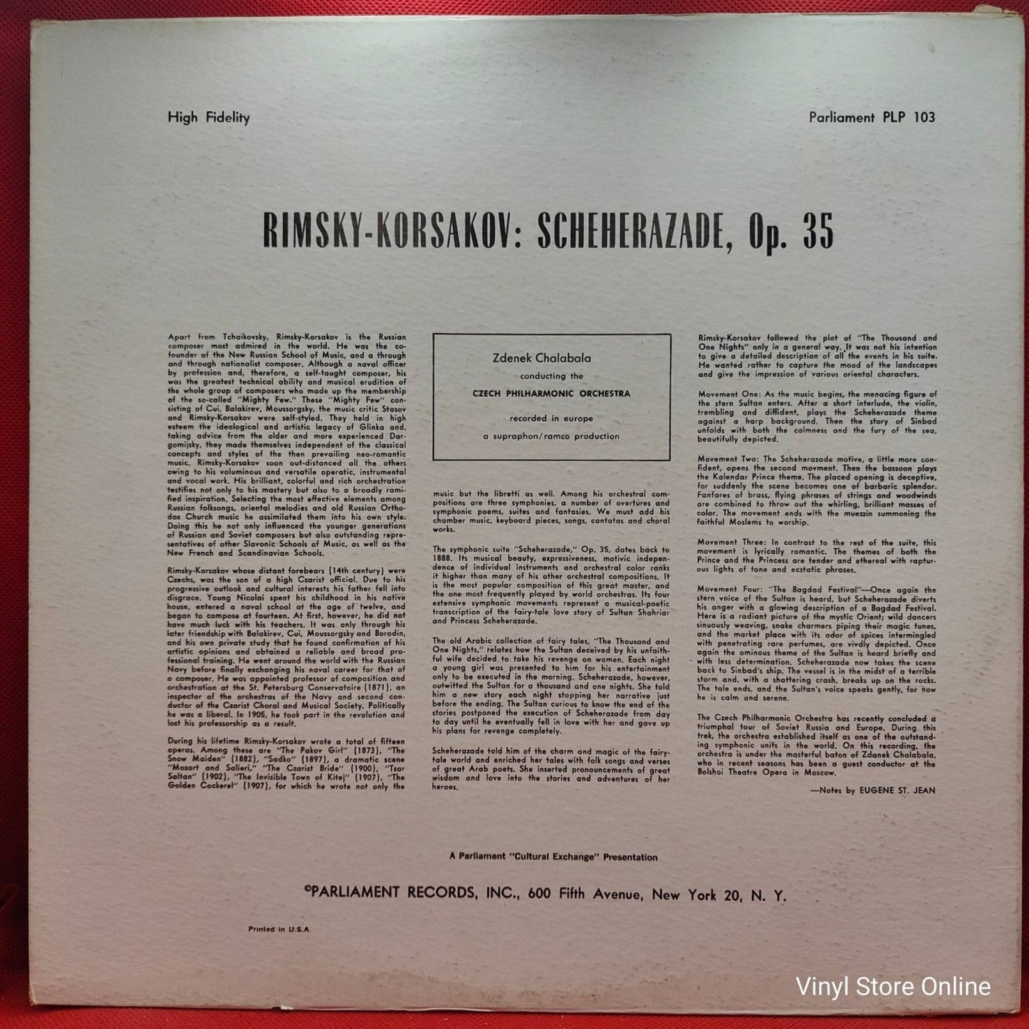 Rimsky - Korsakov - Czech Philharmonic Orchestra Conducted By Zdeněk Chalabala ‎– Scheherazade - Vinyl Store Online
