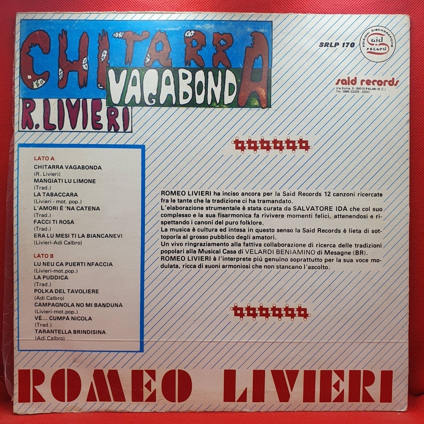 Romeo Livieri ‎– Chitarra Vagabonda - Vinyl Store Online