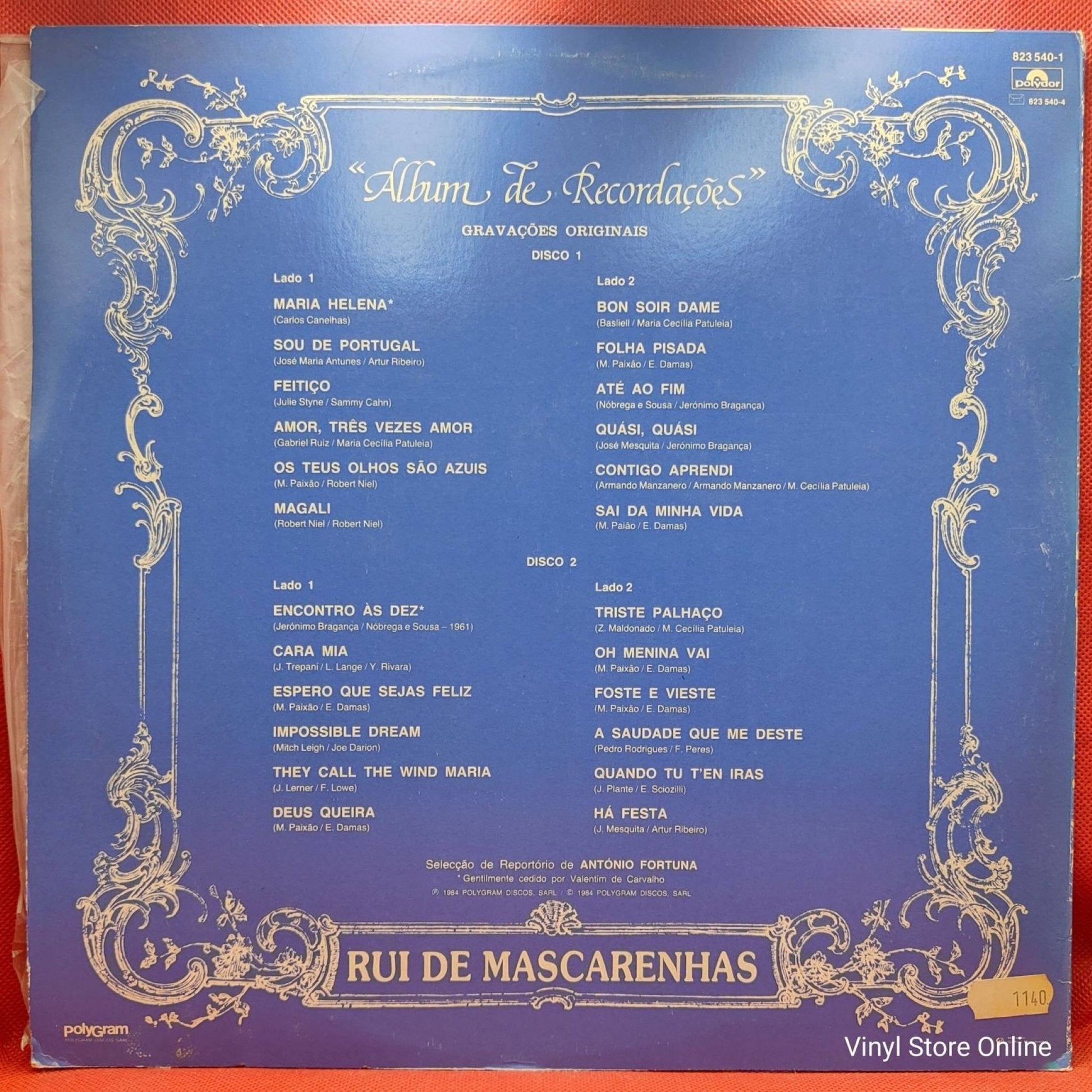 Rui De Mascarenhas ‎– Álbum De Recordações - 20 Anos De Canções - Vinyl Store Online