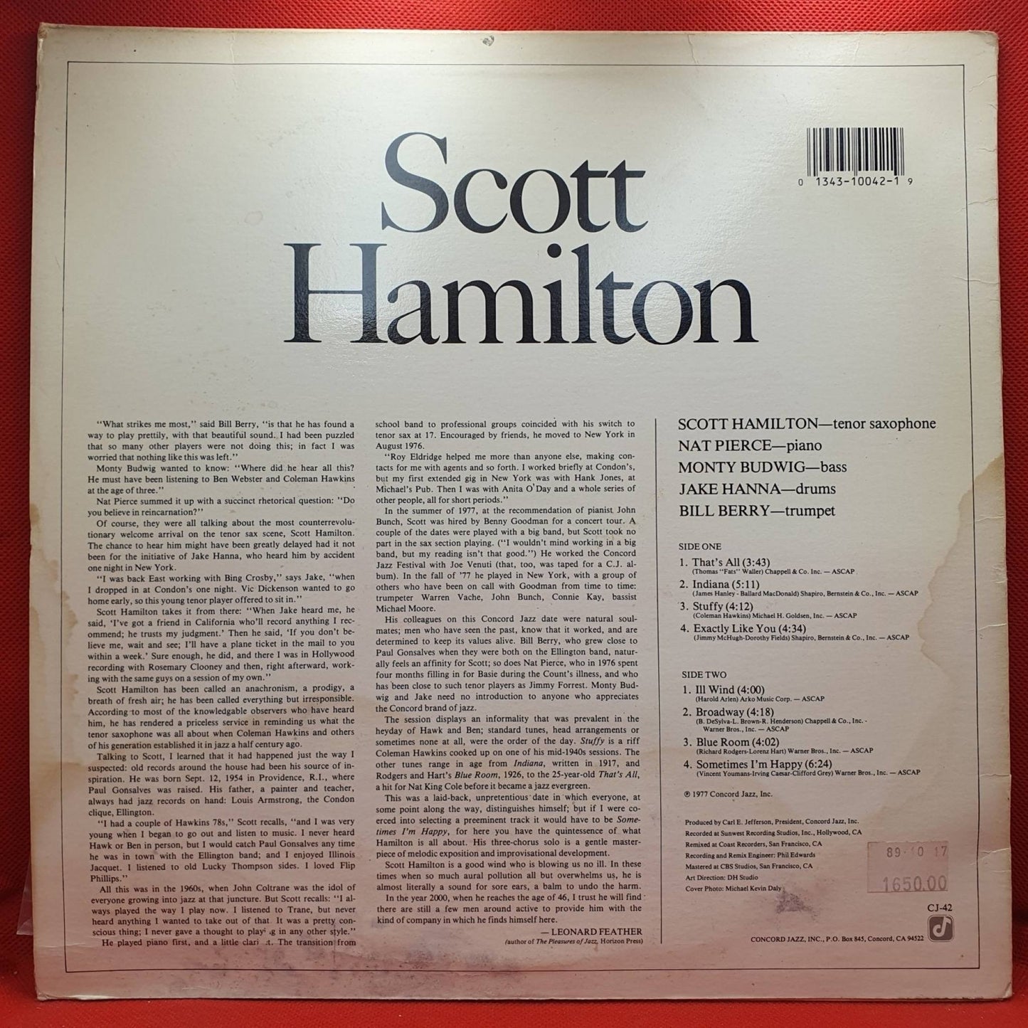 Scott Hamilton ‎– Scott Hamilton Is A Good Wind Who Is Blowing Us No Ill - Vinyl Store Online