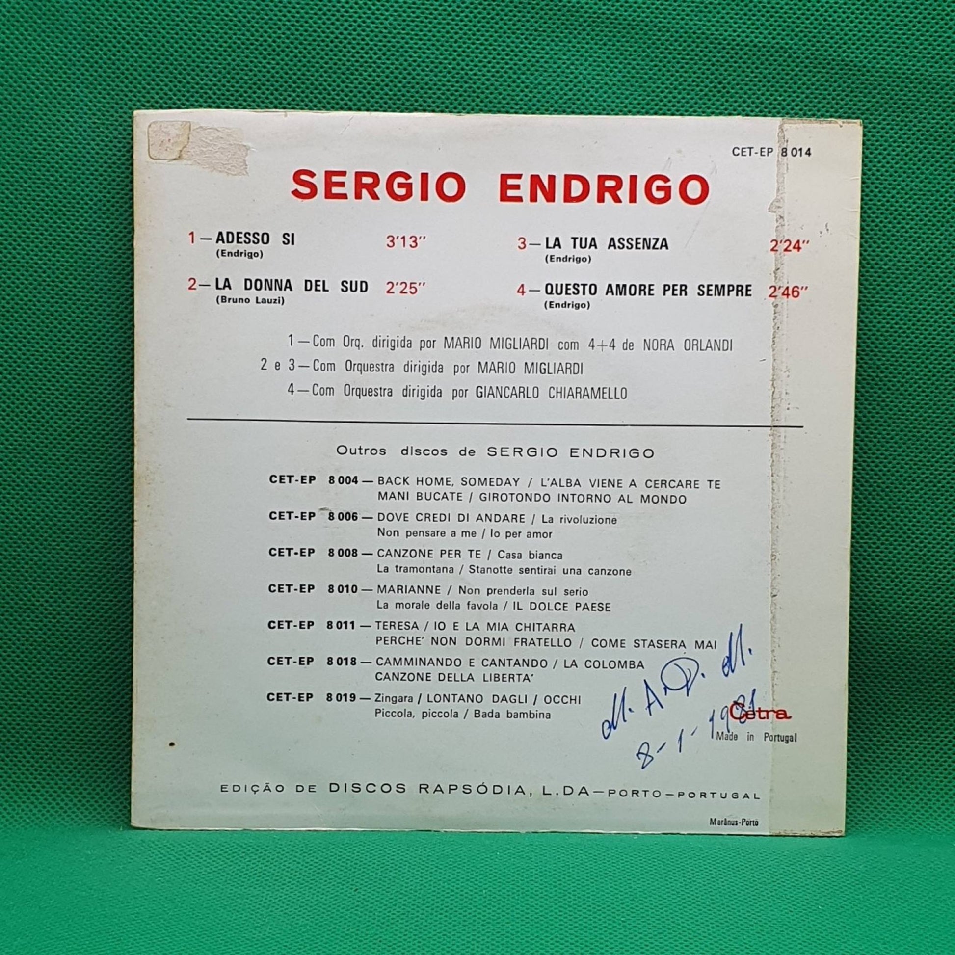 Sergio Endrigo ‎– Adesso Sì - Vinyl Store Online