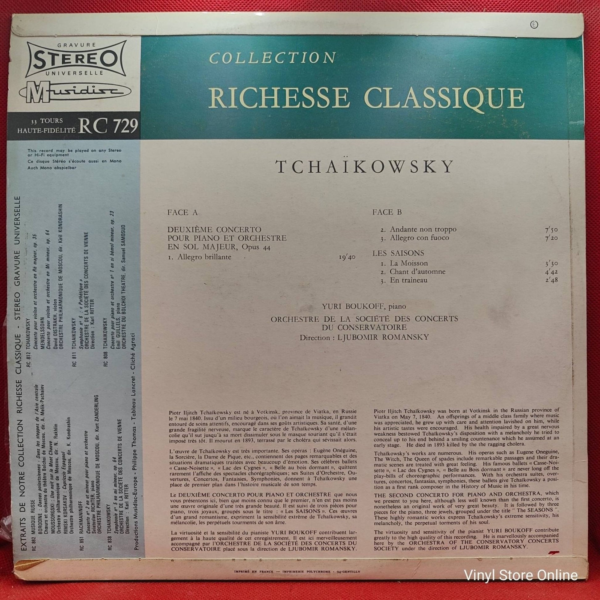 Tchaïkowsky / Yuri Boukoff, Ljubomir Romansky ‎– 2e Concerto Pour Piano Et Orchestre / Les Saisons - Vinyl Store Online