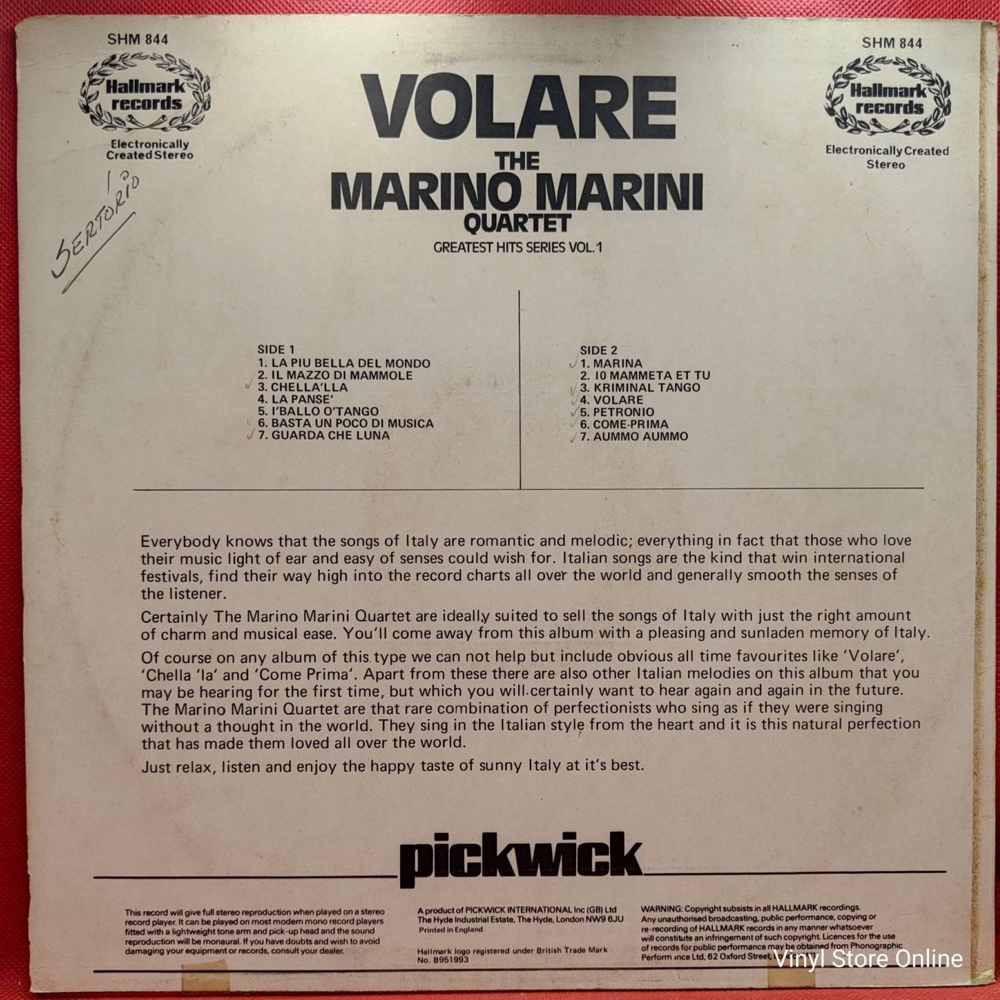The Marino Marini Quartet ‎– Volare - Vinyl Store Online