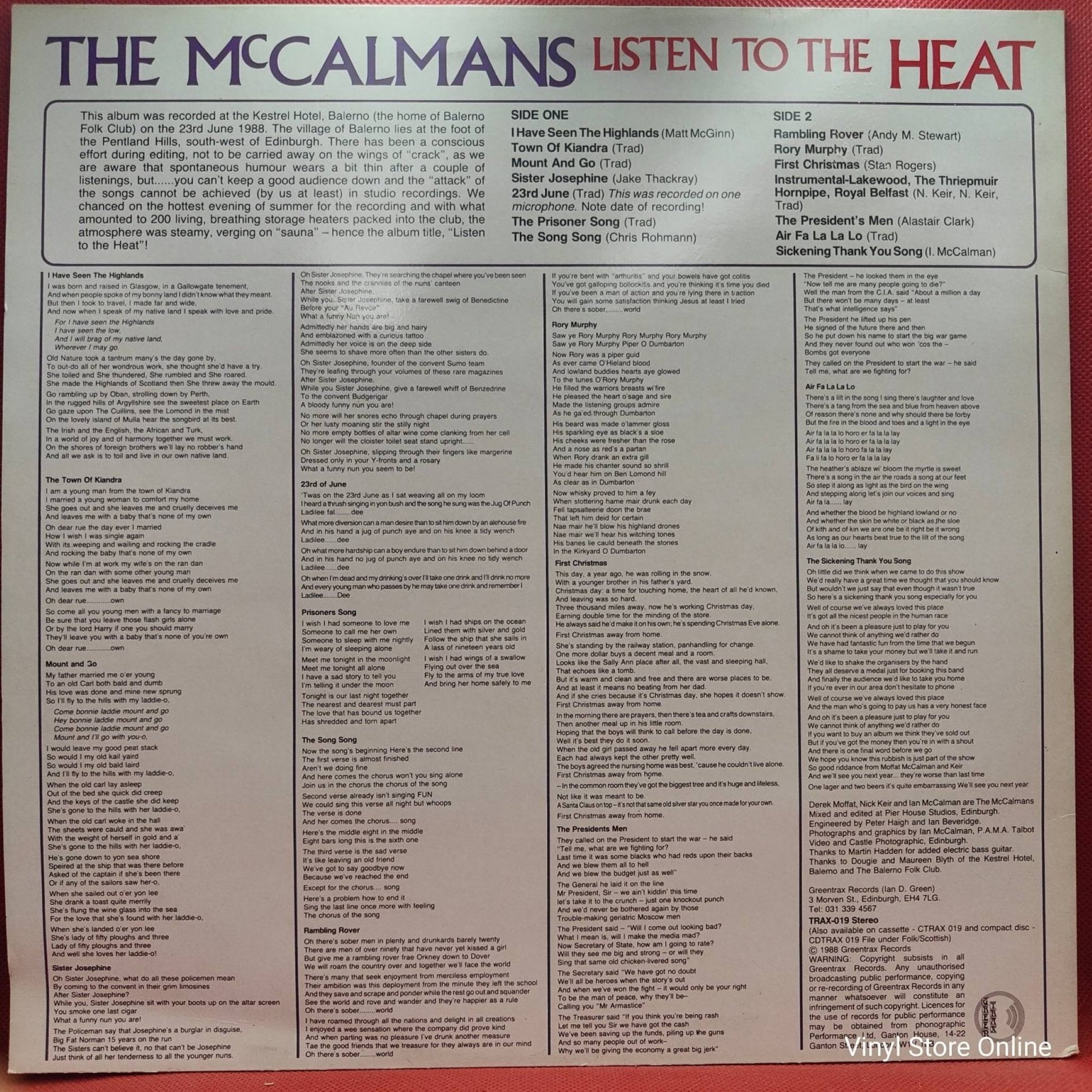 The McCalmans ‎– Listen To The Heat - Vinyl Store Online